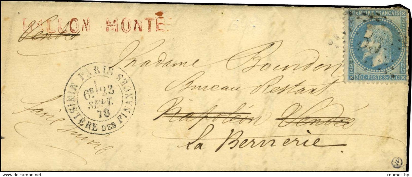 Etoile 35 / N° 29 Càd PARIS / MINISTERE DES FINANCES 23 SEPT. 70 Sur Lettre Pour Napoléon Vendée Réexpédiée à La Berneri - Guerre De 1870