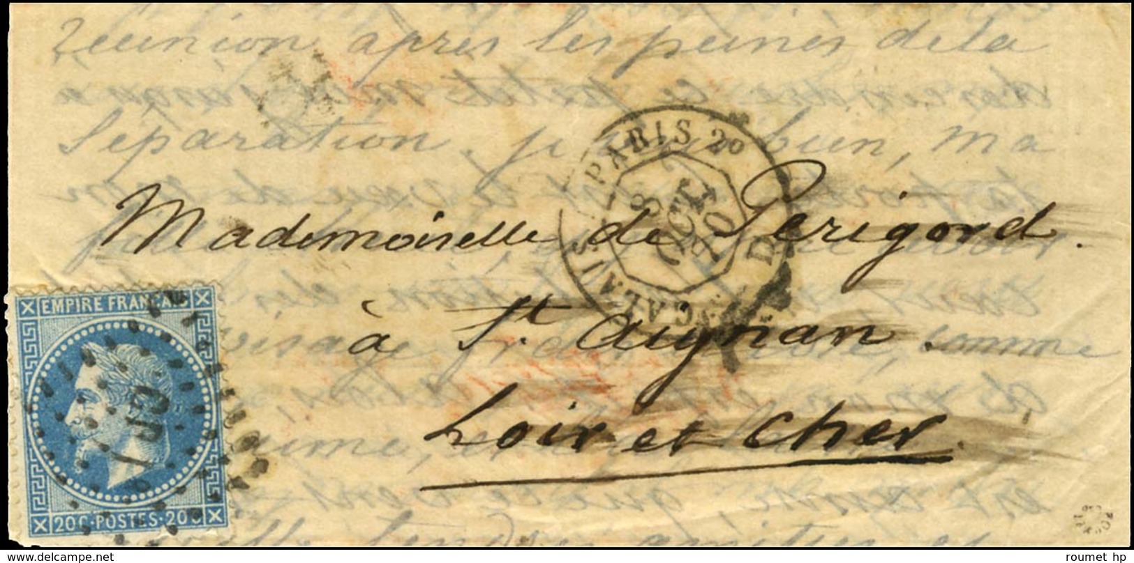 Lettre Avec Texte Daté De Paris Le 29 Septembre 1870 Pour Saint Aignan (Loire Et Cher). Au Recto, Losange CP1 / N° 29 Cà - Guerre De 1870