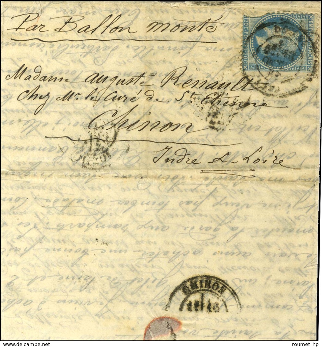 Lettre Avec Texte Daté De Paris Le 10 Octobre 1870 Pour Chinon. Au Recto, Càd T 17 DOUAI (57) 13 OCT. 70 / N° 29 (def).  - Guerre De 1870