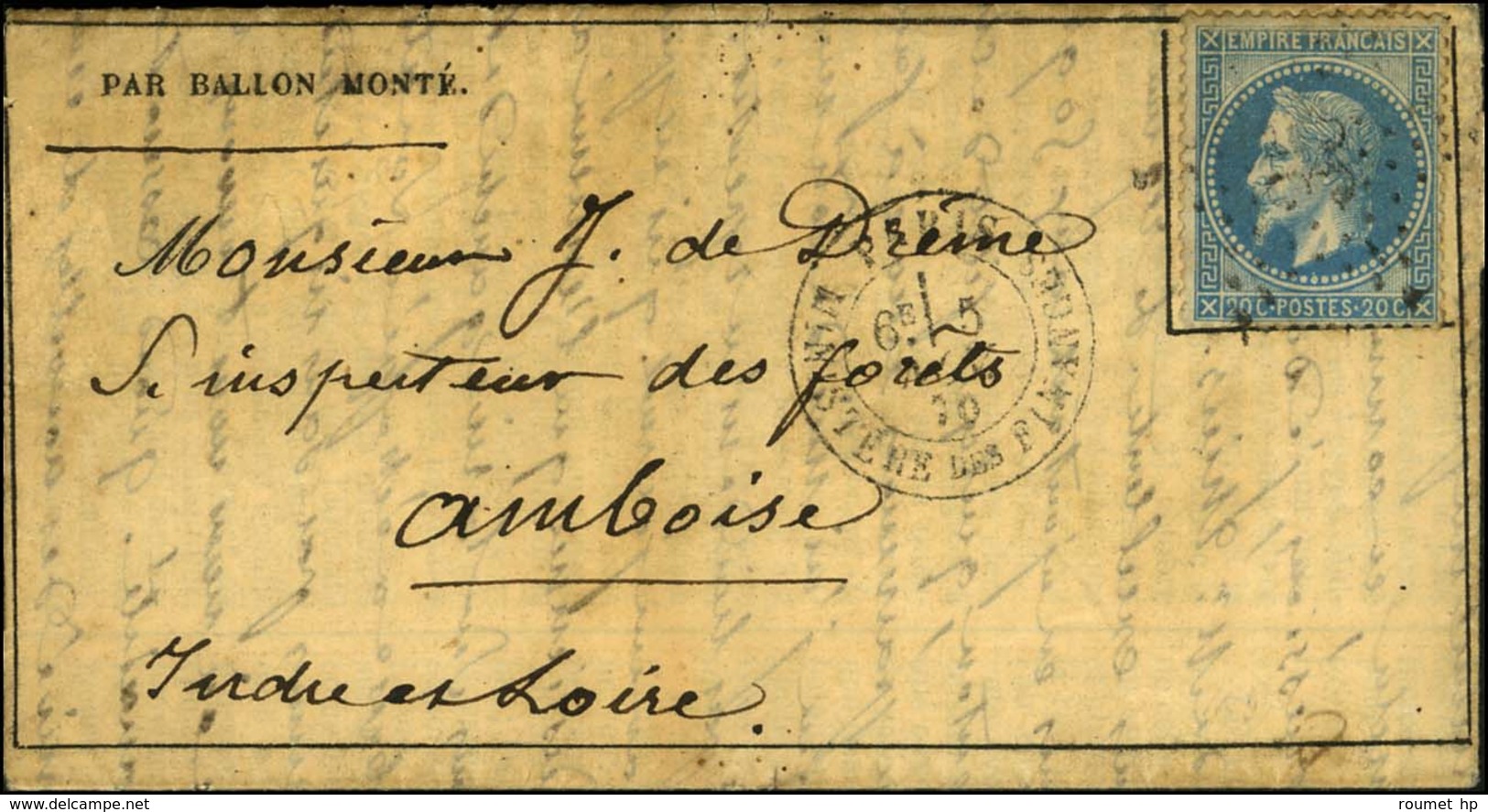 Etoile 35 / N° 29 Càd PARIS / MINISTERE DES FINANCES 5 NOV. 70 Sur Gazette Des Absents N° 5 Pour Amboise. Au Verso, Càd  - Guerre De 1870