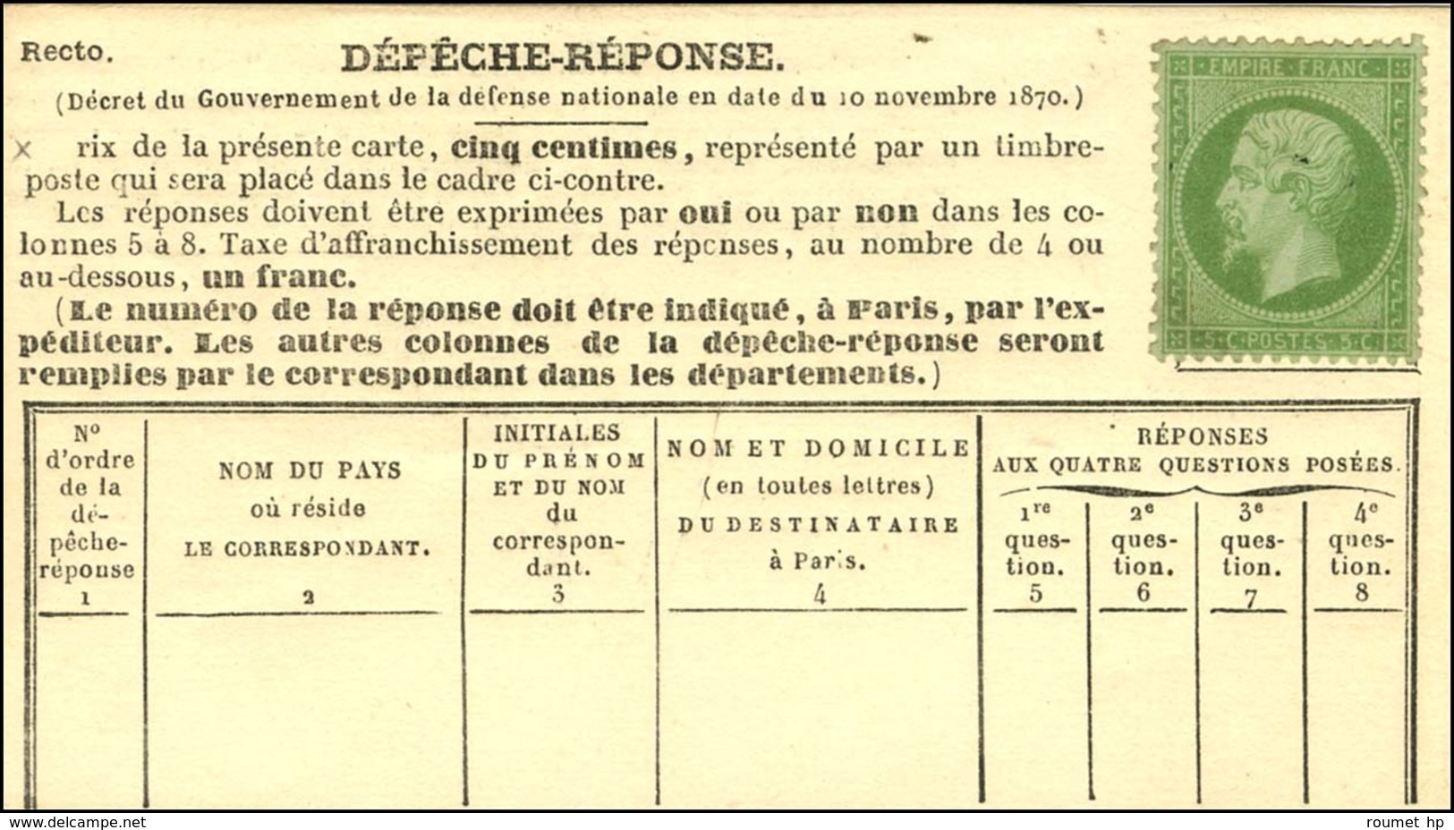 Etoile 1 / N° 29 Càd PARIS / PL. DE LA BOURSE 15 NOV. 70 Sur Formule Au Drapeau Pour Toulouse. Dans Le Texte, Sont Inscr - Guerre De 1870