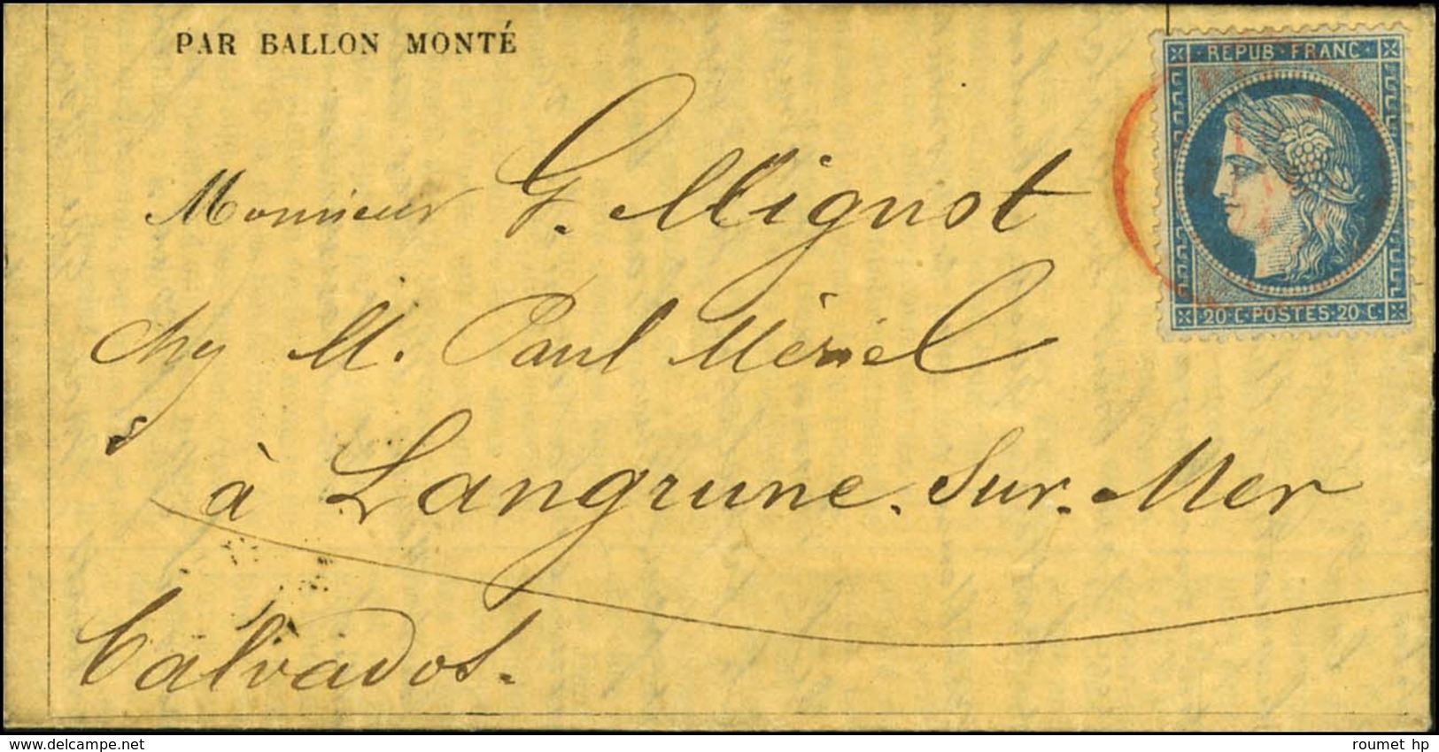 Càd Rouge PARIS SC 10 JANV. 71 / N° 37 Sur Gazette Des Absents N° 25 Pour Langrune Sur Mer. Au Verso, Càd D'arrivée 13 J - Guerre De 1870
