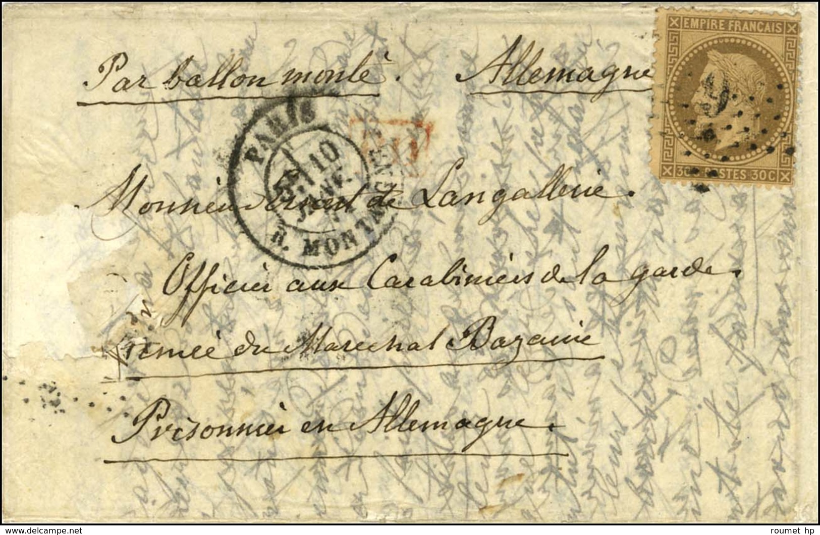 Etoile 9 / N° 30 Càd PARIS / R. MONTAIGNE 10 JANV. 71 Sur Lettre Adressée à Un Officier De L'Armée Du Maréchal Bazaine P - Guerre De 1870