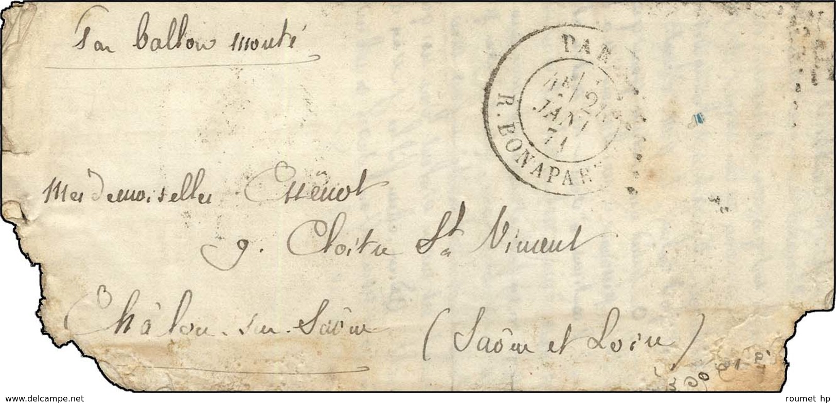 Càd R. BONAPARTE 24 JANV. 71 (4e Levée) (Timbre Poste Tombé Par Immersion) Sur Lettre Pour Chalon-s-Saône (Saône Et Loir - Guerre De 1870