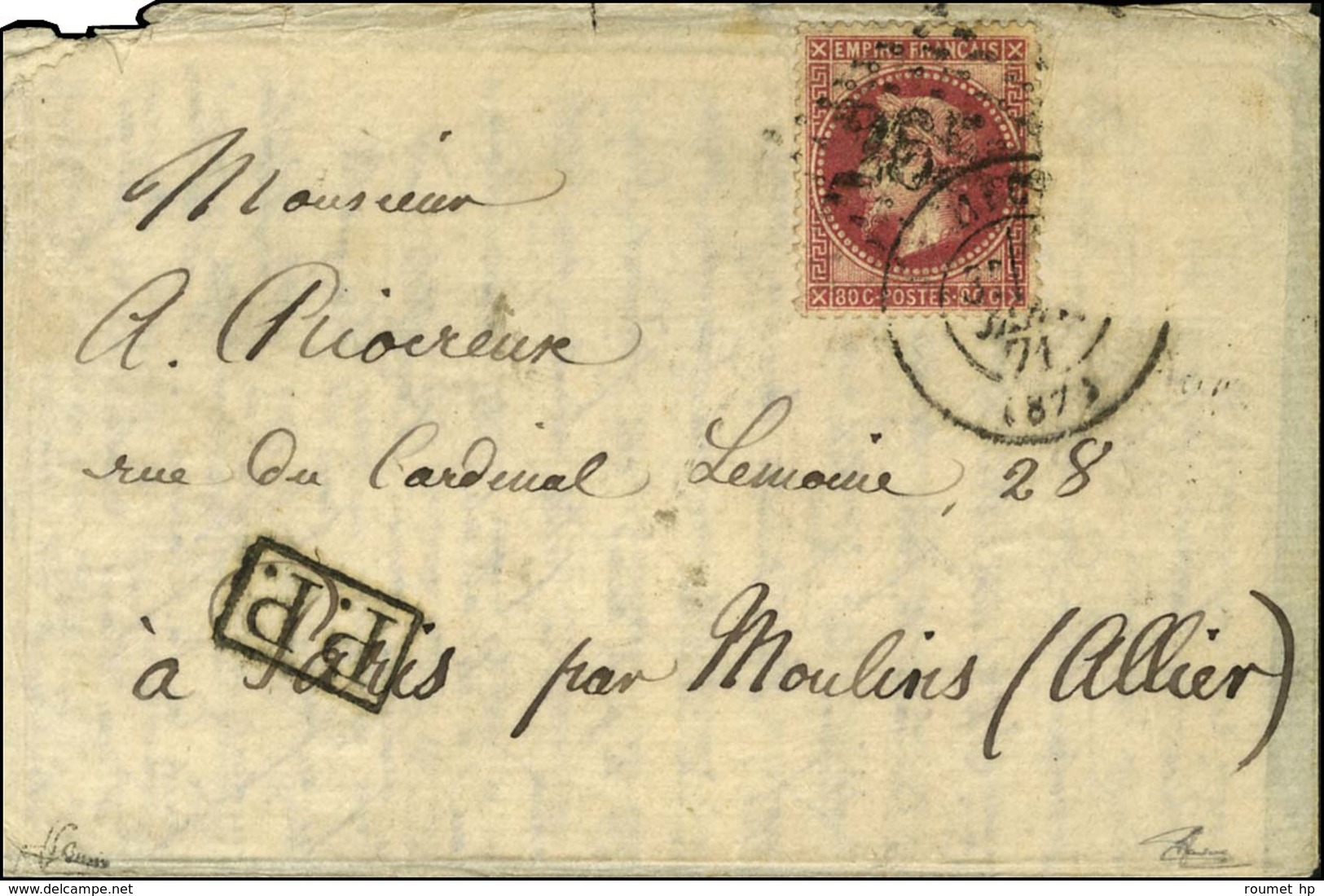 GC 2656 / N° 32 Càd NICE (87) Sur Boule De Moulins Avec Texte Daté De Nice Le 9 Janvier 1871. Au Recto, Griffe P.P. En C - Guerre De 1870