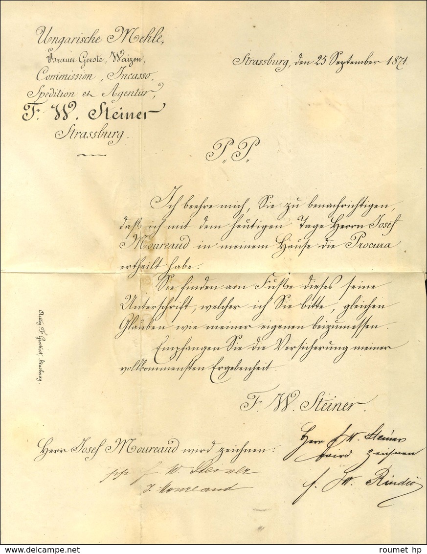 Càd STRASSBURG / IM ELSASS / Alsace N° 4 Sur Imprimé Pour Hufingen (Bade). 1871. - TB / SUP. - R. - Covers & Documents