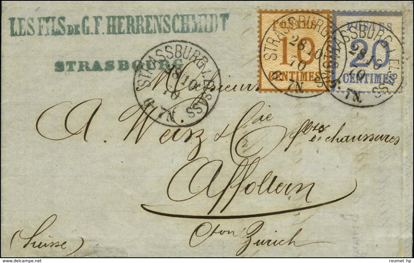 Càd STRASSBURG I ELSASS / Alsace N° 5 + 6 (5c En Trop) Sur Lettre Pour Affoltern (canton De Zurich). 1870. - TB / SUP. - Covers & Documents