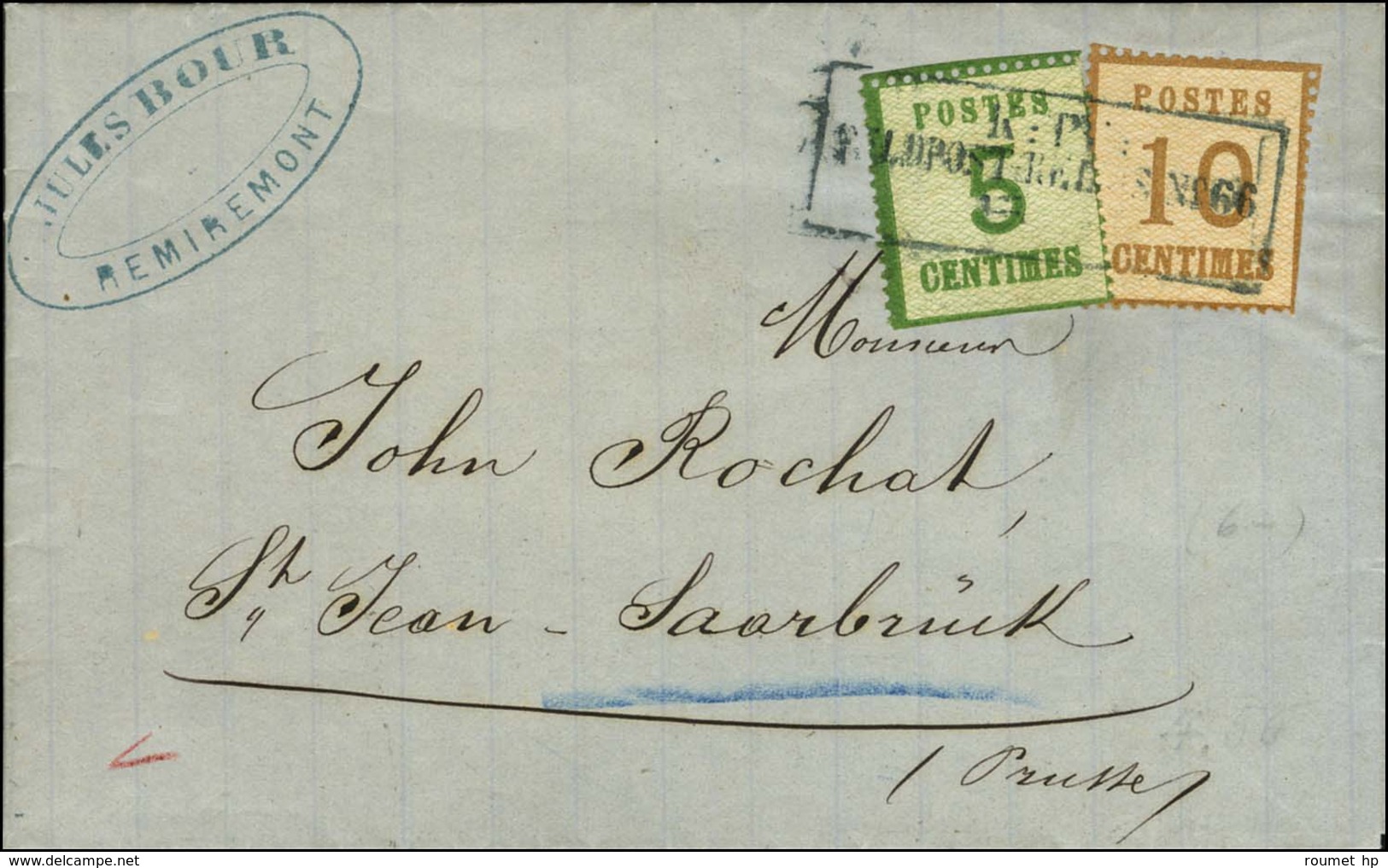 Cachet Encadré KPR / FELDPOST-RELAIS N° 66 / Alsace N° 4 + 5 Sur Lettre Avec Texte Daté De Remiremont Le 13 Février 1871 - Guerra Del 1870