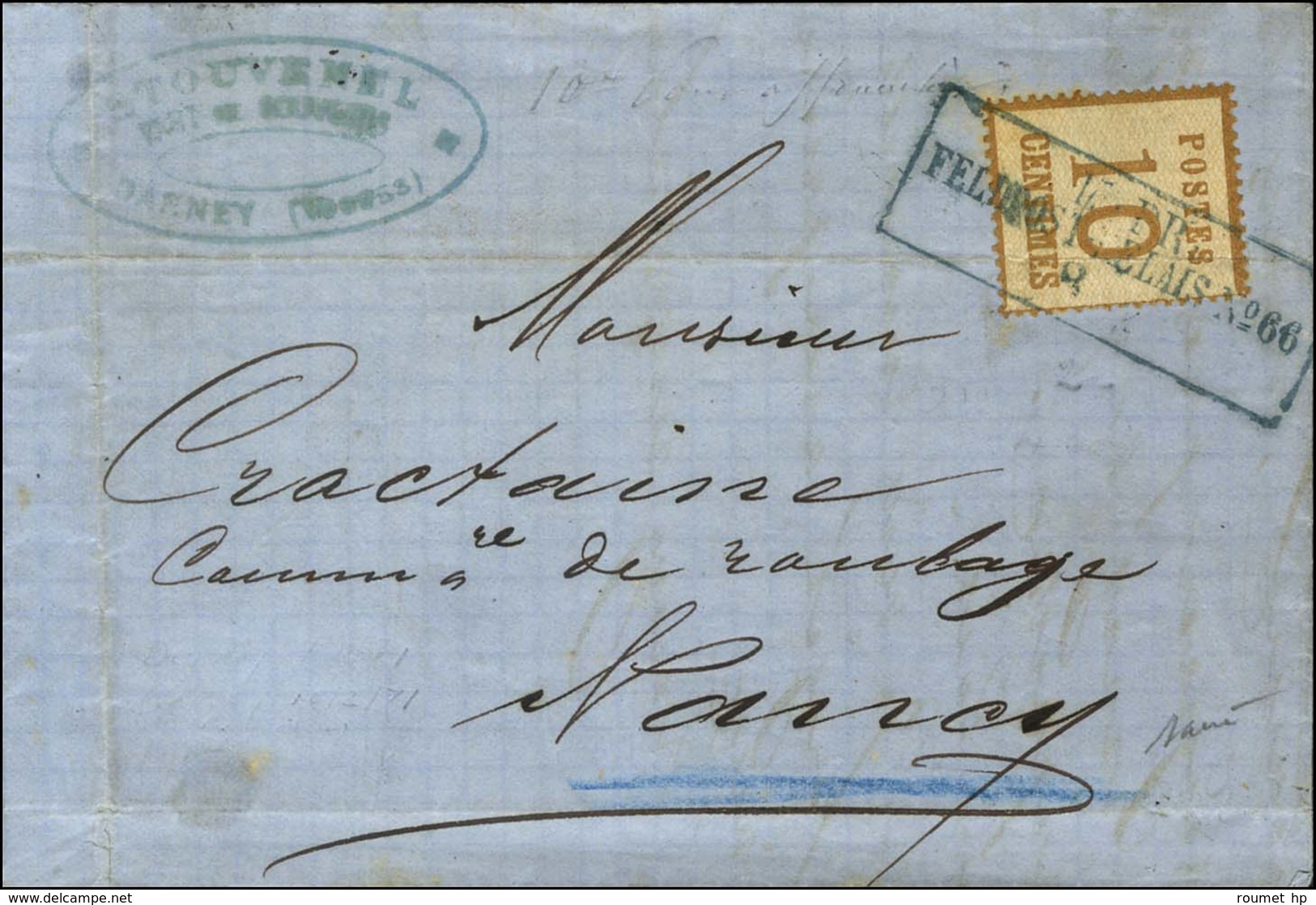 Cachet Encadré Bleu KPR / FELDPOST-RELAIS N° 66 (Epinal) / Alsace N° 5 Sur Lettre Avec Texte Daté De Darney Le 7 Février - Guerre De 1870