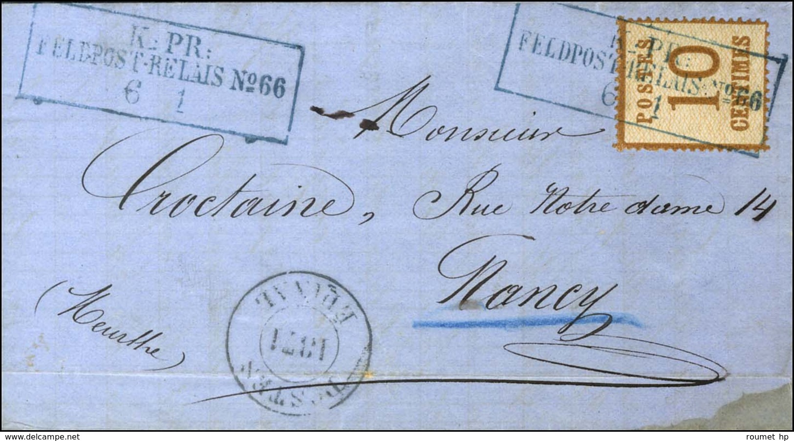 Càd Bleu Encadré K.PR / FELDPOST RELAIS N° 66 / Alsace N° 5 Sur Lettre Avec Texte Daté De Gerardmer Pour Nancy. Au Recto - Guerre De 1870