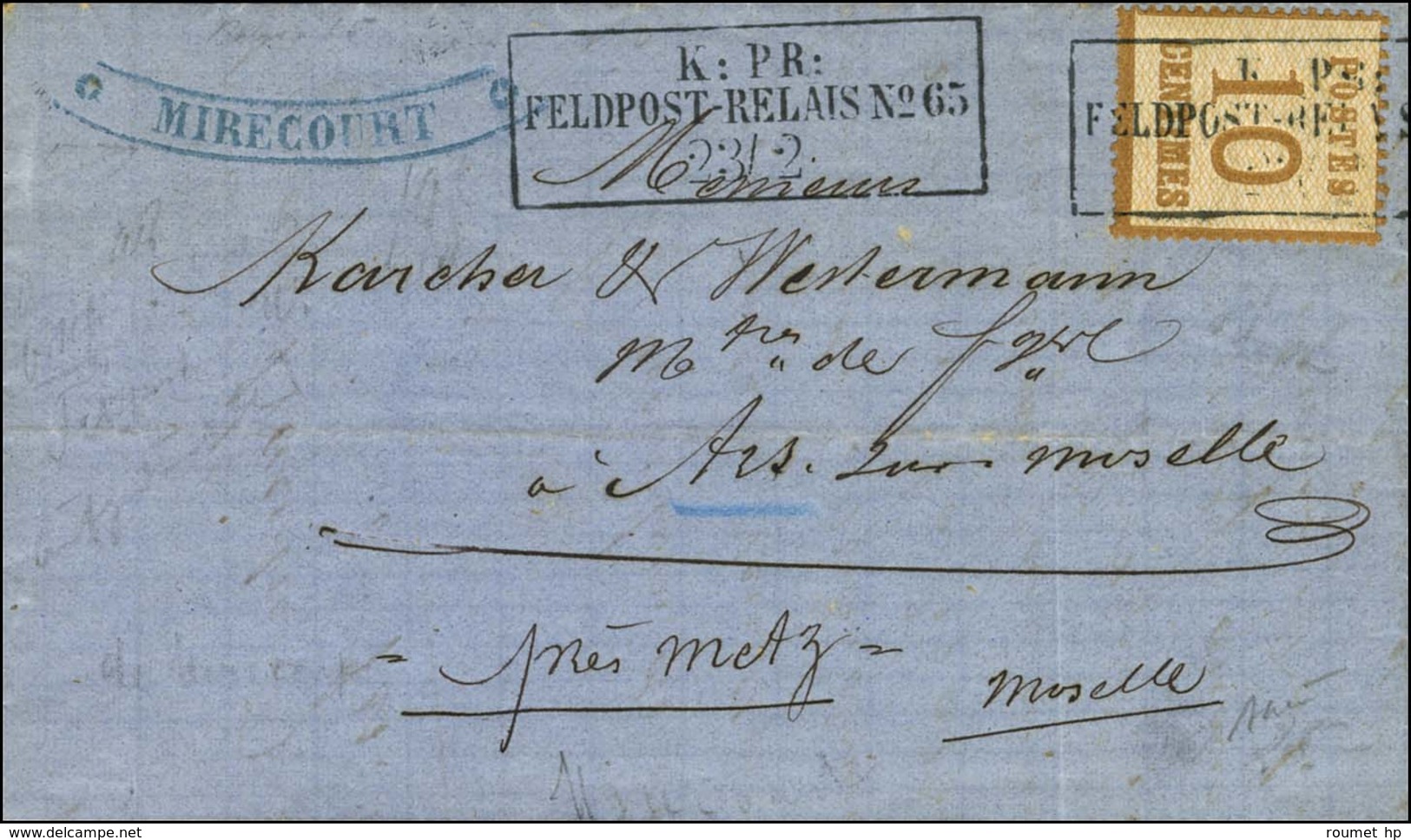 Cachet Encadré KPR / FELDPOST-RELAIS N° 65 / Alsace N° 5 Sur Lettre Avec Texte Daté De Mirecourt Le 20 Février 1871 Pour - Guerre De 1870