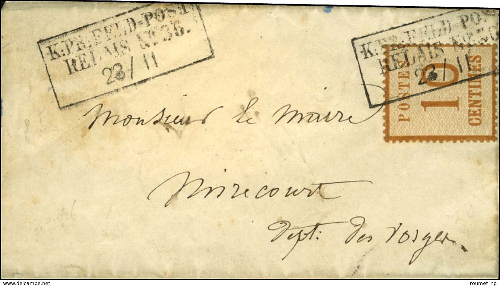 Cachet Encadré KPR / FELDPOST / RELAIS N° 36 (Corbeille) Sur Lettre Pour Mirecourt. 1871. - TB / SUP. - Guerre De 1870