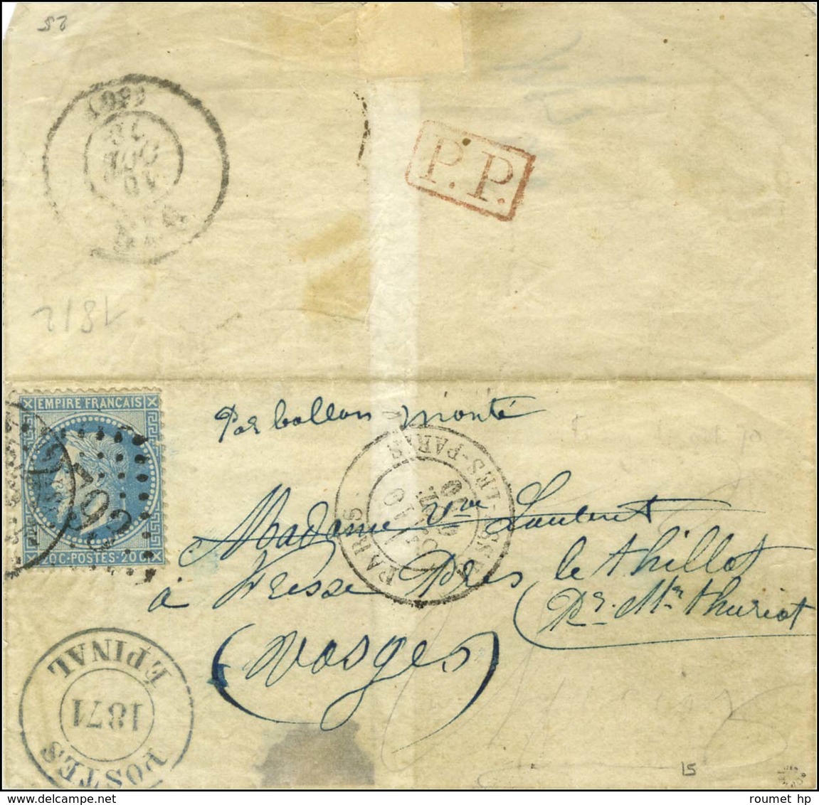 GC 2793 / N° 29 Càd PARIS / PASSY LES PARIS 10 OCT. 70 Sur Lettre Le Thillot. Au Verso, Bureau De Passe 978 16 OCT. 70 ( - Guerre De 1870