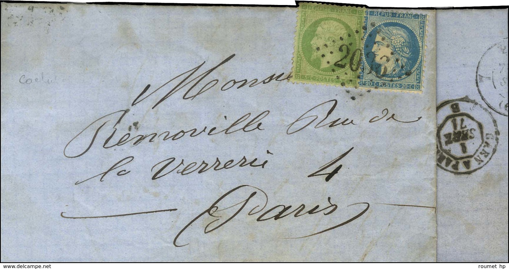 GC 2036 (Lieurey Eure) / N° 20 + 37 Sur Lettre Avec Texte Daté De St Georges Du Mesnil Le 1er Septembre 1871 Pour Paris. - Autres & Non Classés