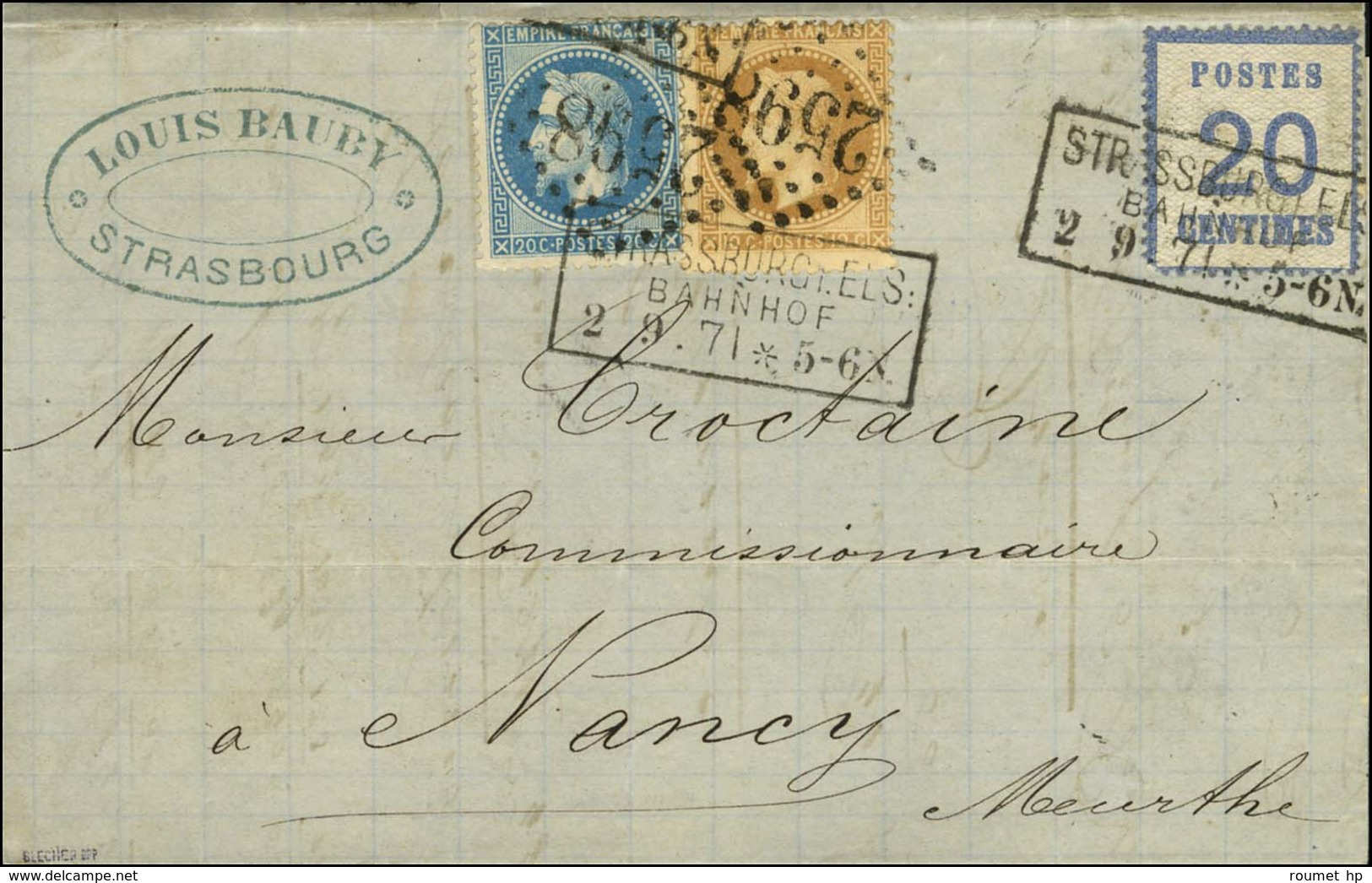 Cachet Encadré STRASSBURG I.ELS / BAHNHOF 2 9 71 / Alsace N° 6 + GC 2598 (Nancy) / N° 28 + 29 Sur Lettre En Affranchisse - Autres & Non Classés