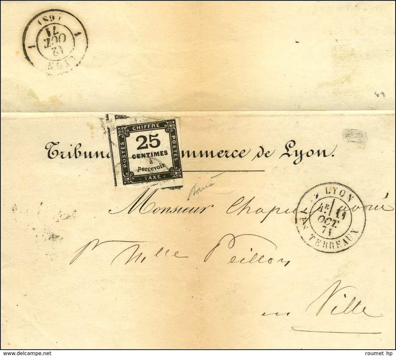 Càd LYON / LES TERREAUX 11 OCT. 71 Sur Lettre Adressée Localement. Au Recto, Timbre Taxe N° 5 Préoblitéré De Lyon Et Au  - Autres & Non Classés