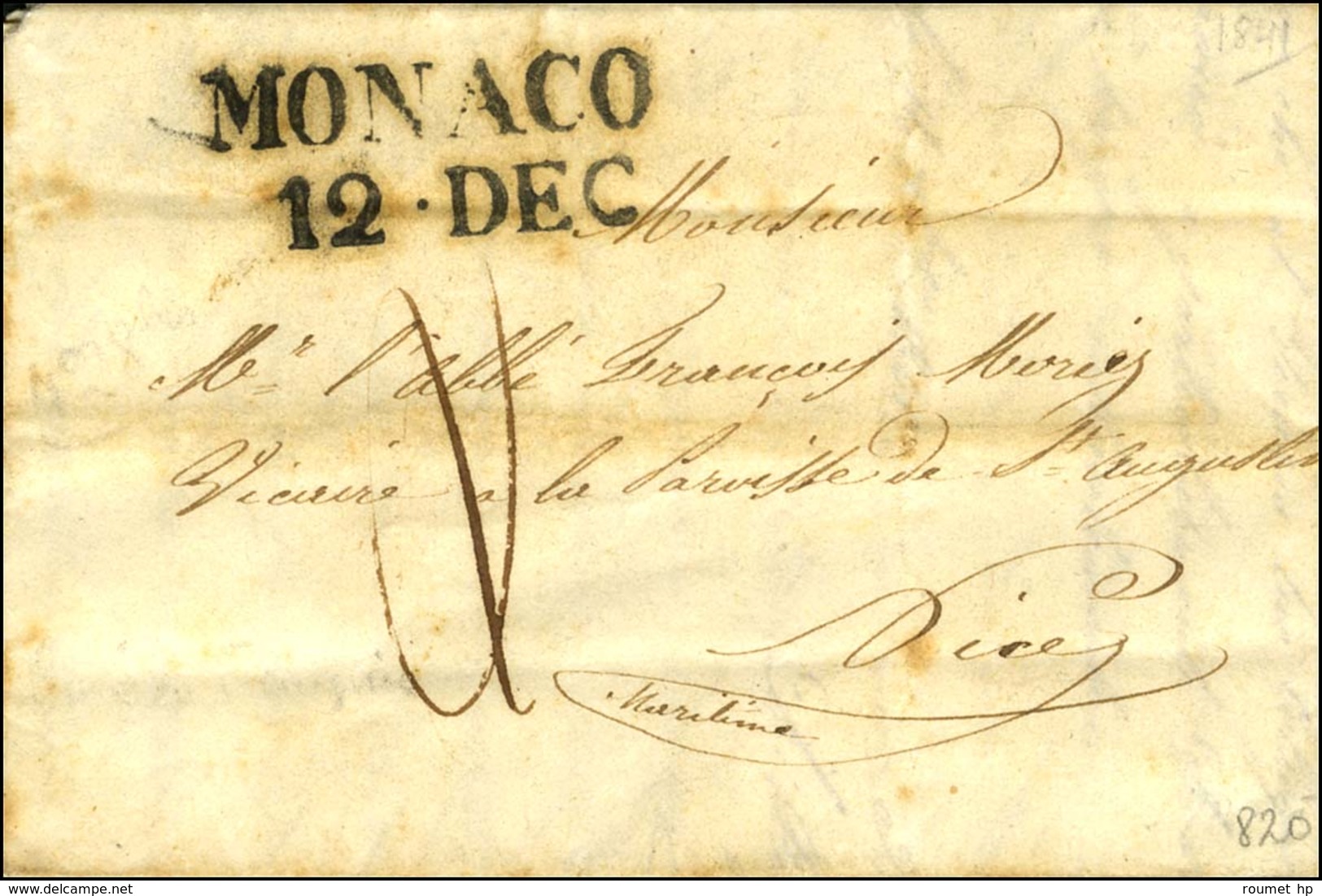 MONACO / 12 DEC. Sur Lettre Avec Texte Daté De Monaco Le 11 Décembre 1841 Pour Nice. - TB / SUP. - Autres & Non Classés