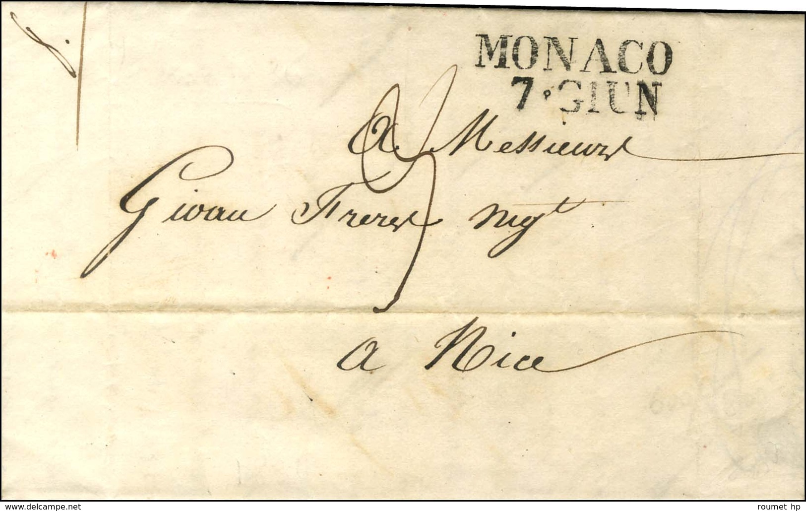 MONACO / 7 GIUN. Sur Lettre Avec Texte Daté De Monaco Le 7 Juin 1836 Pour Nice. - TB / SUP. - Autres & Non Classés