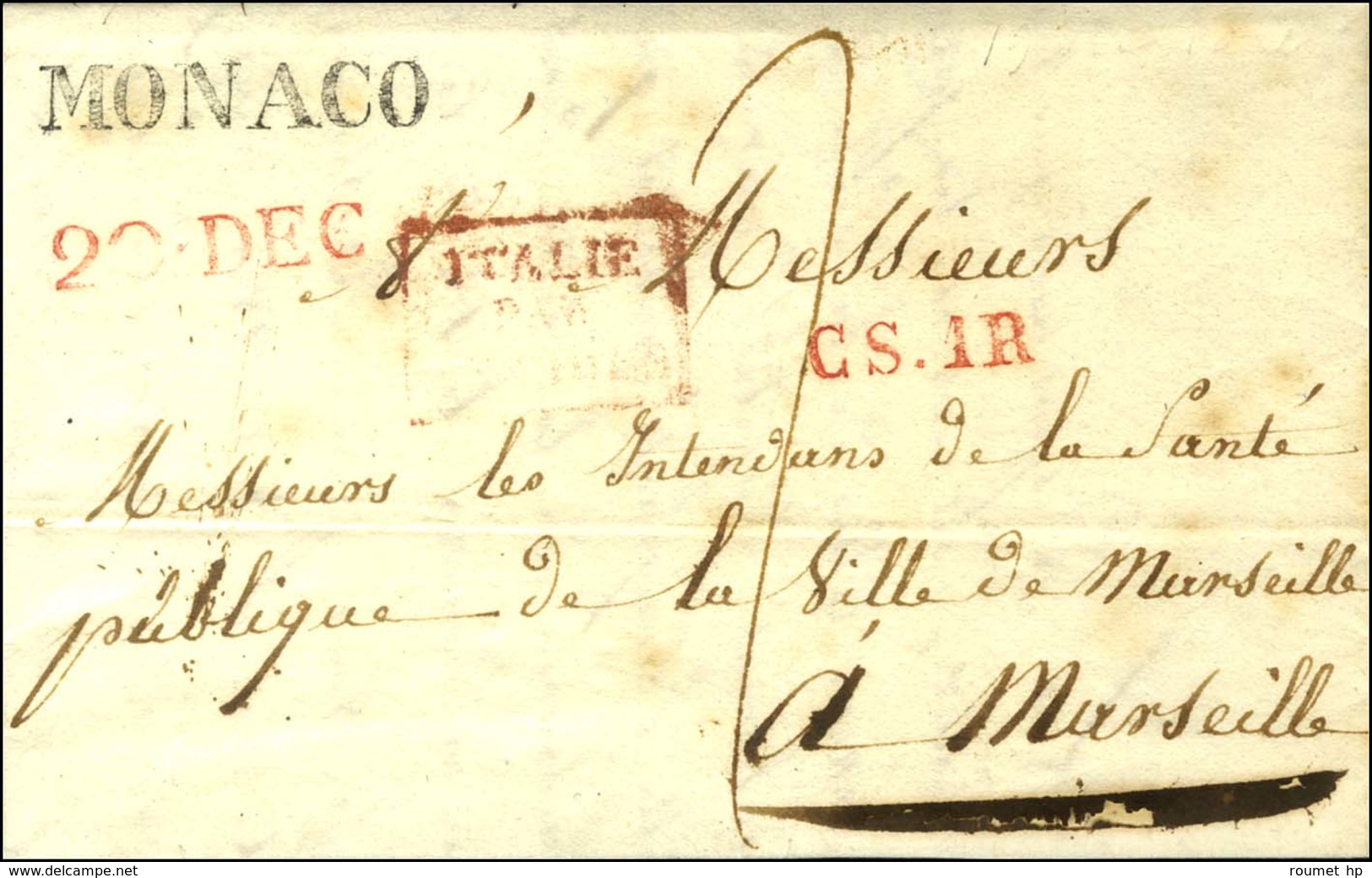 MONACO / 20 DEC. Sur Lettre Avec Texte Daté De Monaco Le 19 Décembre 1820 Pour Marseille. - TB / SUP. - Autres & Non Classés