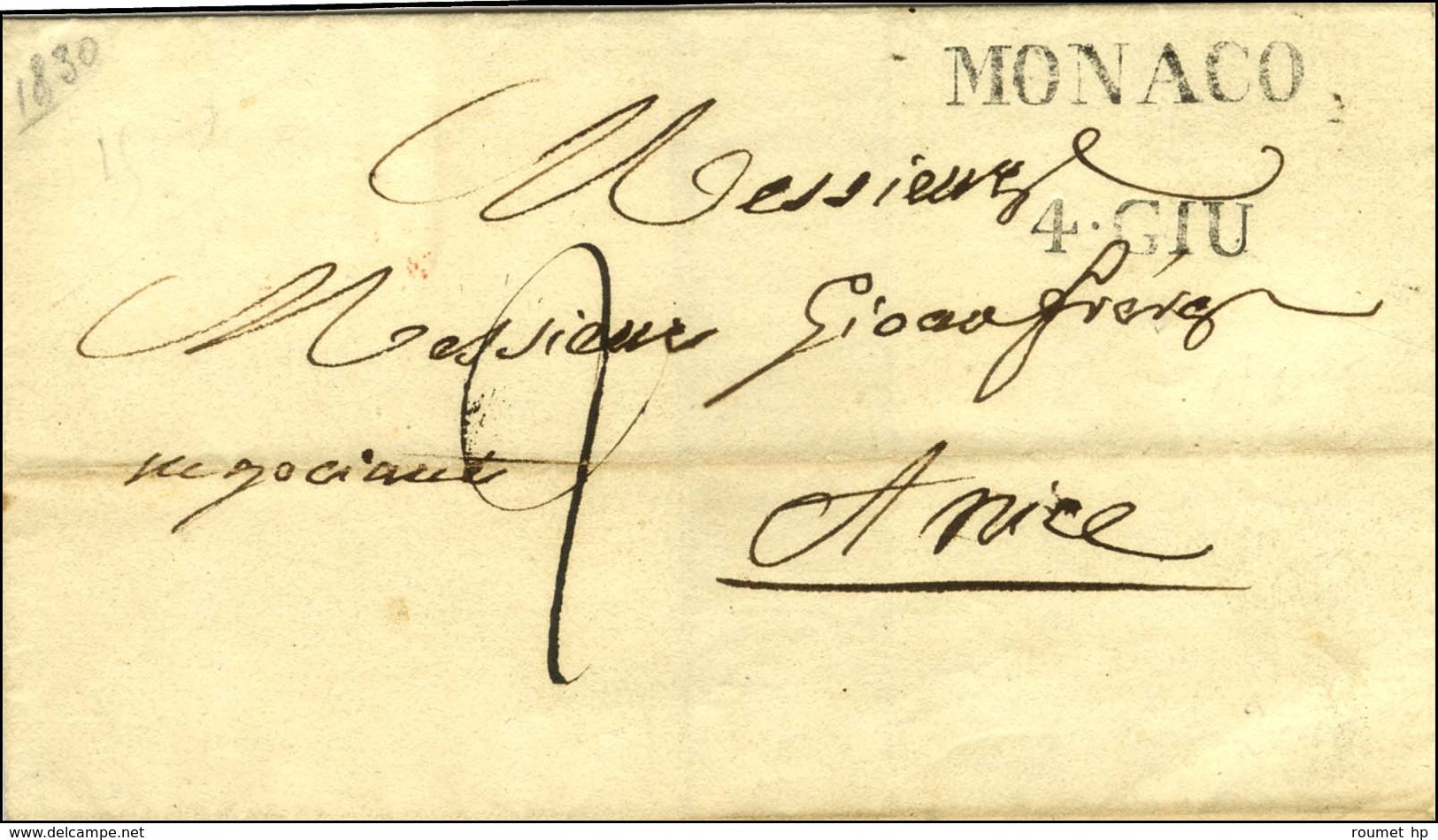 MONACO / 4 GIU. Sur Lettre Datée De Monaco Le 4 Juin 1830 Pour Nice. - TB / SUP. - Autres & Non Classés