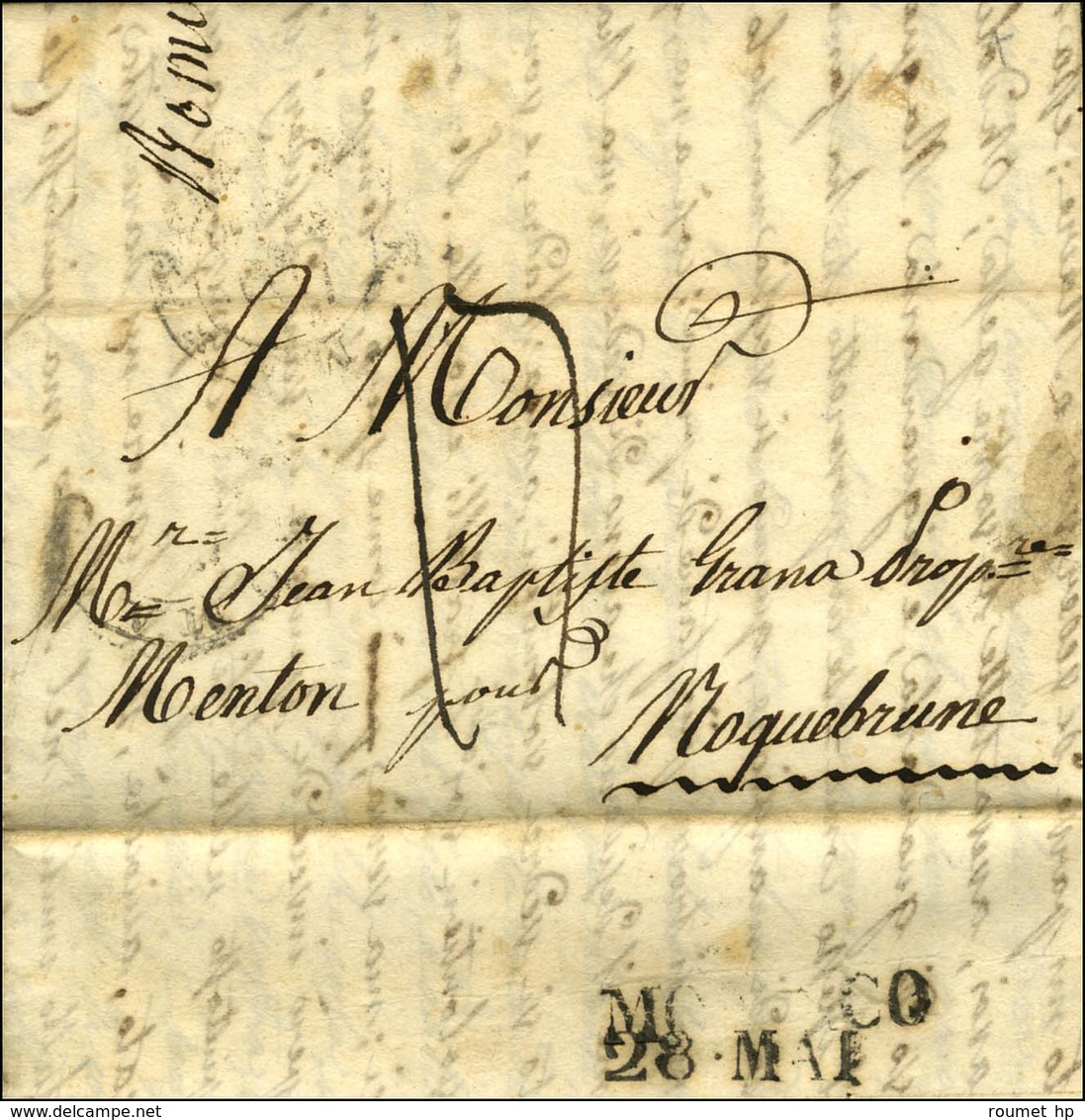 MONACO / 28 MAI Au Verso D'une Lettre Avec Texte Daté De Rome Le 18 Mai 1832 Pour Roquebrune. - TB. - Autres & Non Classés