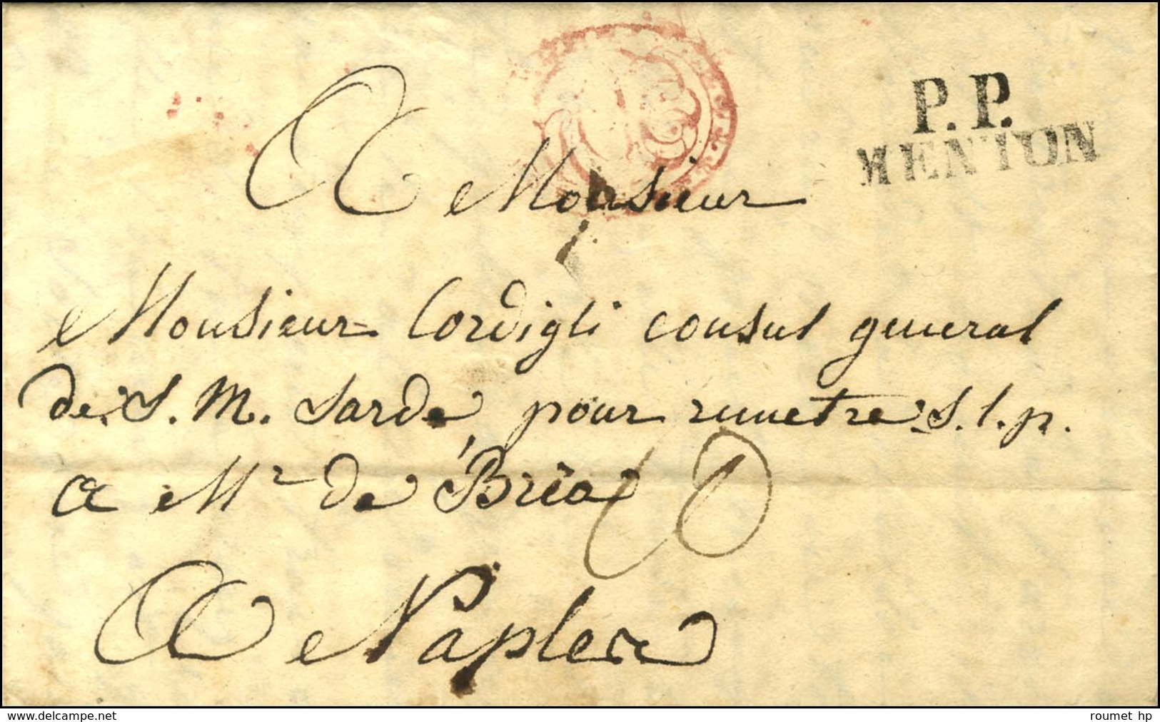 P.P. / MENTON Sur Lettre Avec Texte Daté De Menton Le 6 Janvier 1831 Pour Naples. - TB / SUP. - Autres & Non Classés