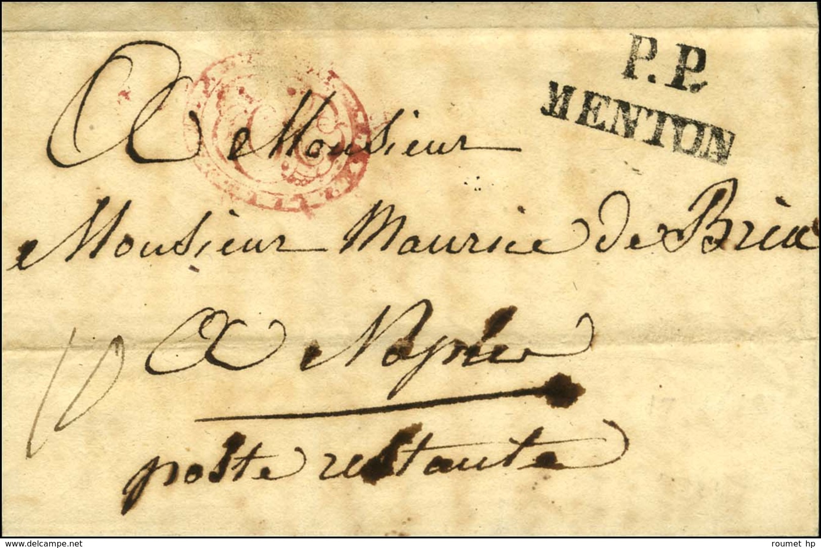 P.P. / MENTON Sur Lettre Datée De Menton Le 17 Janvier 1831 Pour Naples. - TB / SUP. - Autres & Non Classés