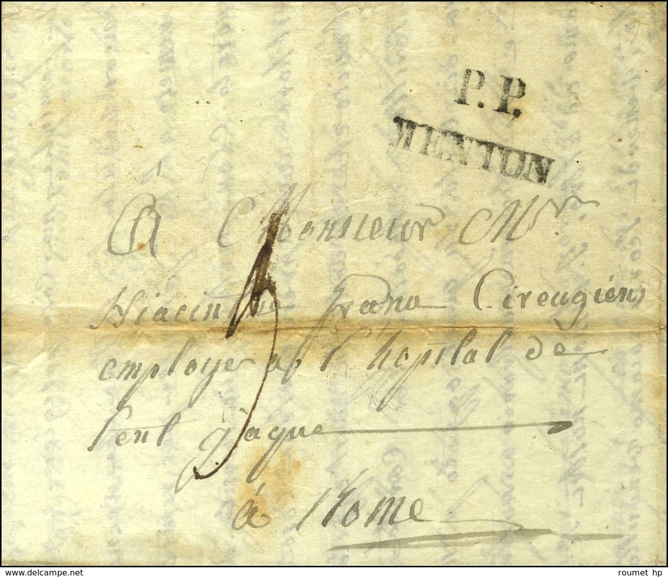 P.P. / MENTON Sur Lettre Avec Texte Daté De Roccabigliera Le 29 Janvier 1830 Pour Rome. - TB / SUP. - Other & Unclassified