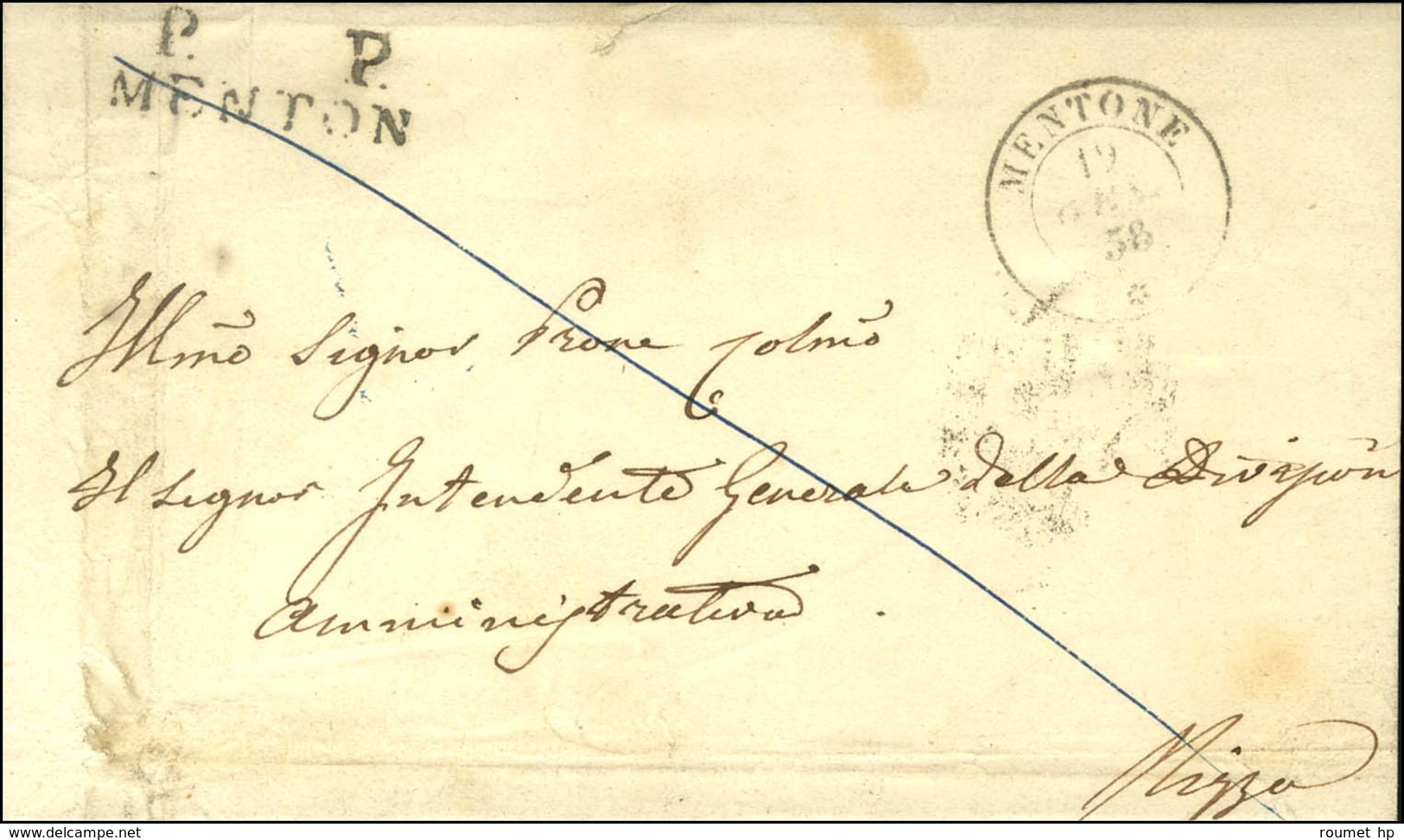 P. P. / MENTON Càd MENTONE / * Sur Lettre De Menton Pour Nice. 1858 (date Tardive). - TB / SUP. - Autres & Non Classés