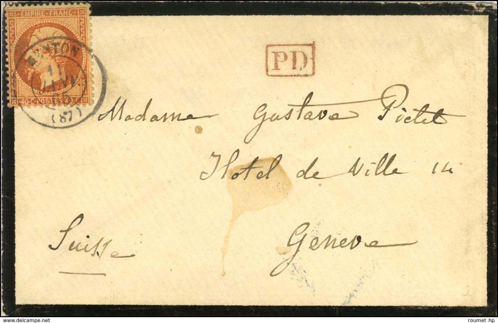 Càd T 15 MENTON (87) / N° 23 Sur Lettre Pour Gènes. 1865. - TB / SUP. - Autres & Non Classés