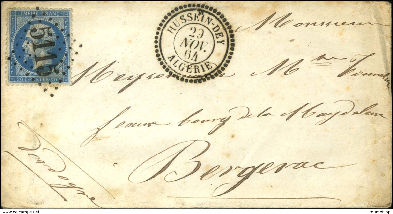 GC 5115 / N° 22 Càd HUSSEIN DEY / ALGERIE Sur Lettre Avec Texte Pour Bergerac. 1864. - SUP. - R. - Autres & Non Classés