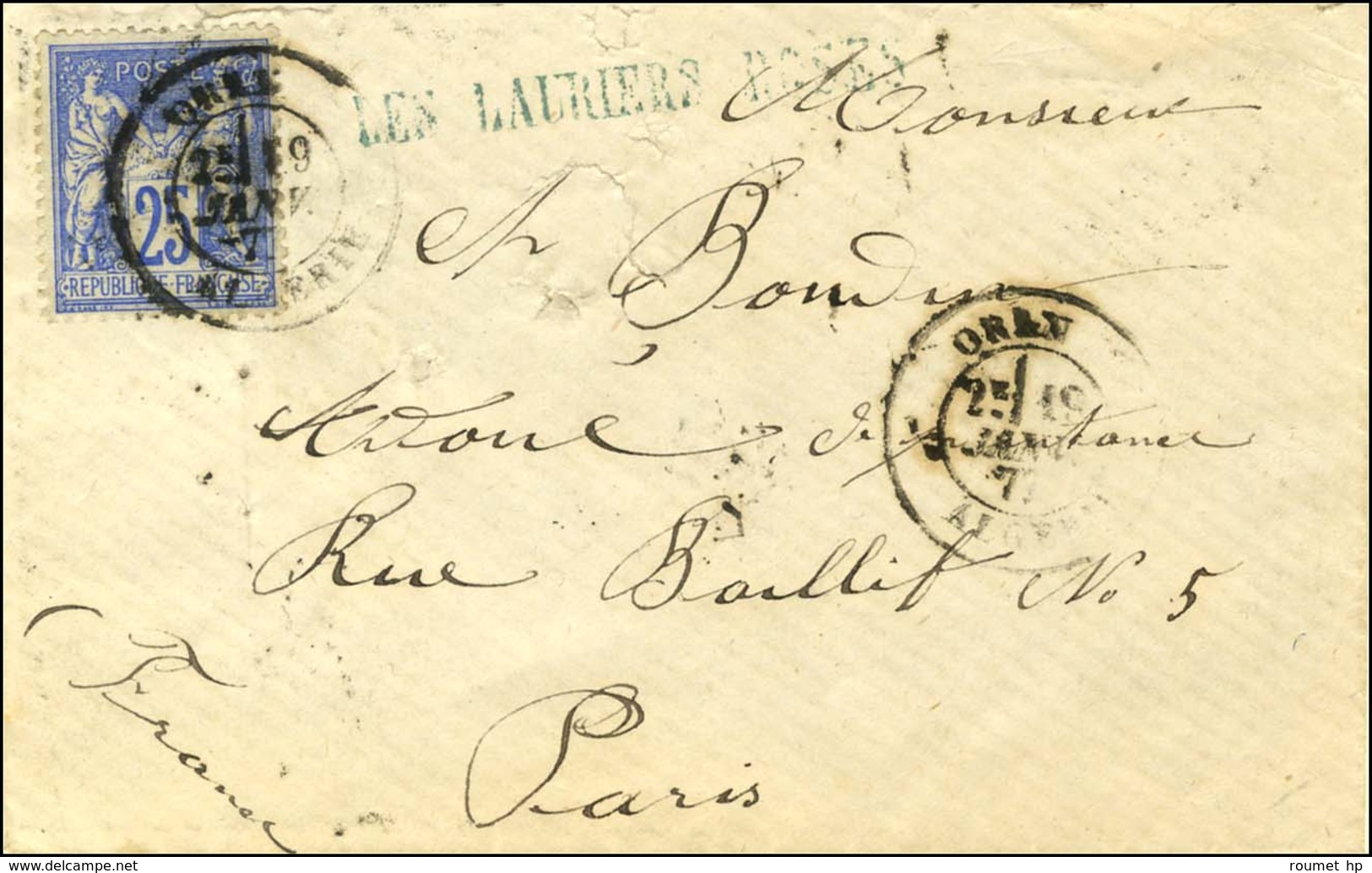 Càd ORAN / ALGERIE / N° 78, Griffe D'entrepôt Bleue LES LAURIERS ROSES. 1ère Pièce Vue. 1877. - TB / SUP. - RR. - Autres & Non Classés