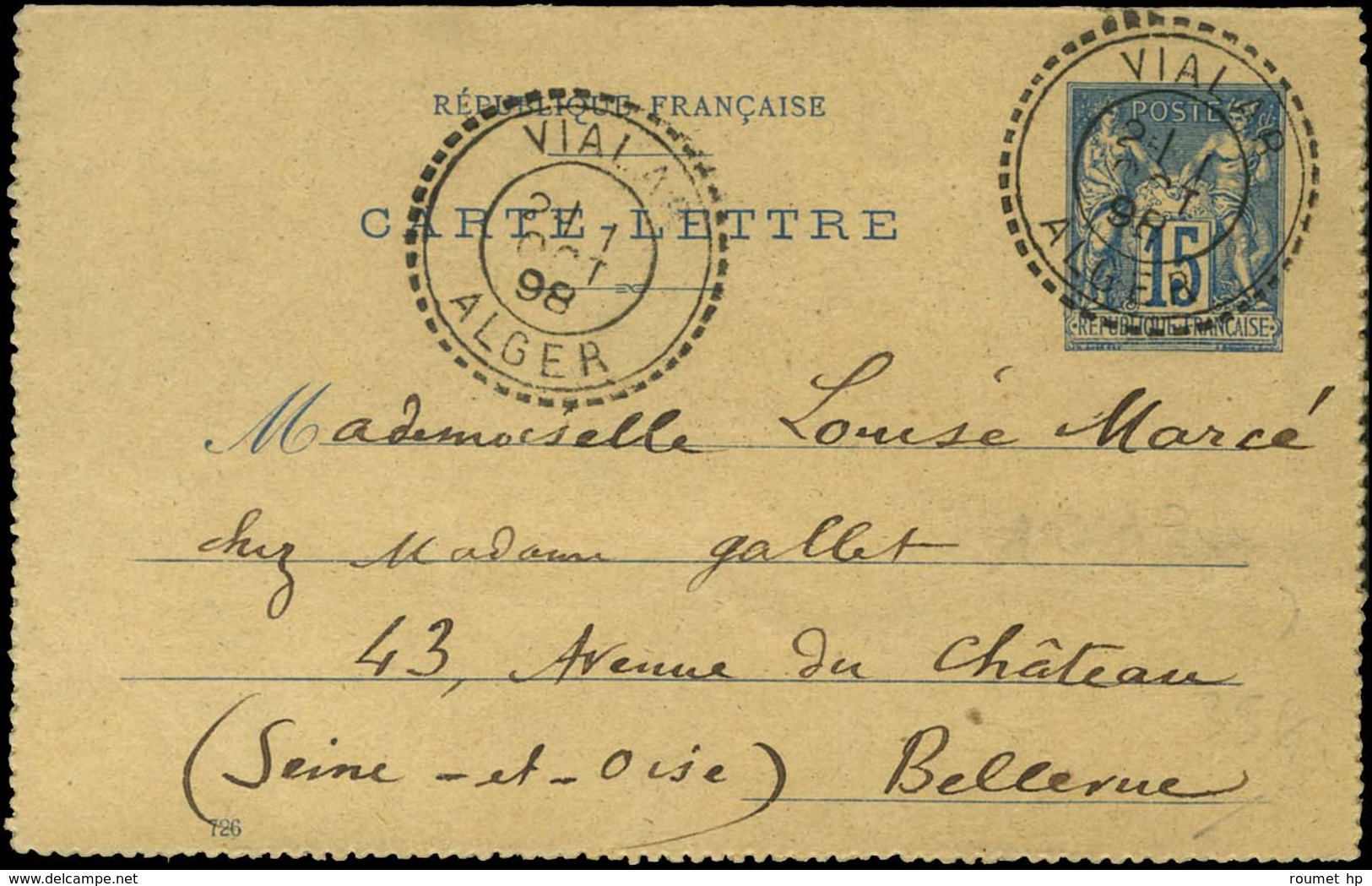 FB VIALAR / ALGER Sur Entier 15c. 1898. - SUP. - Autres & Non Classés