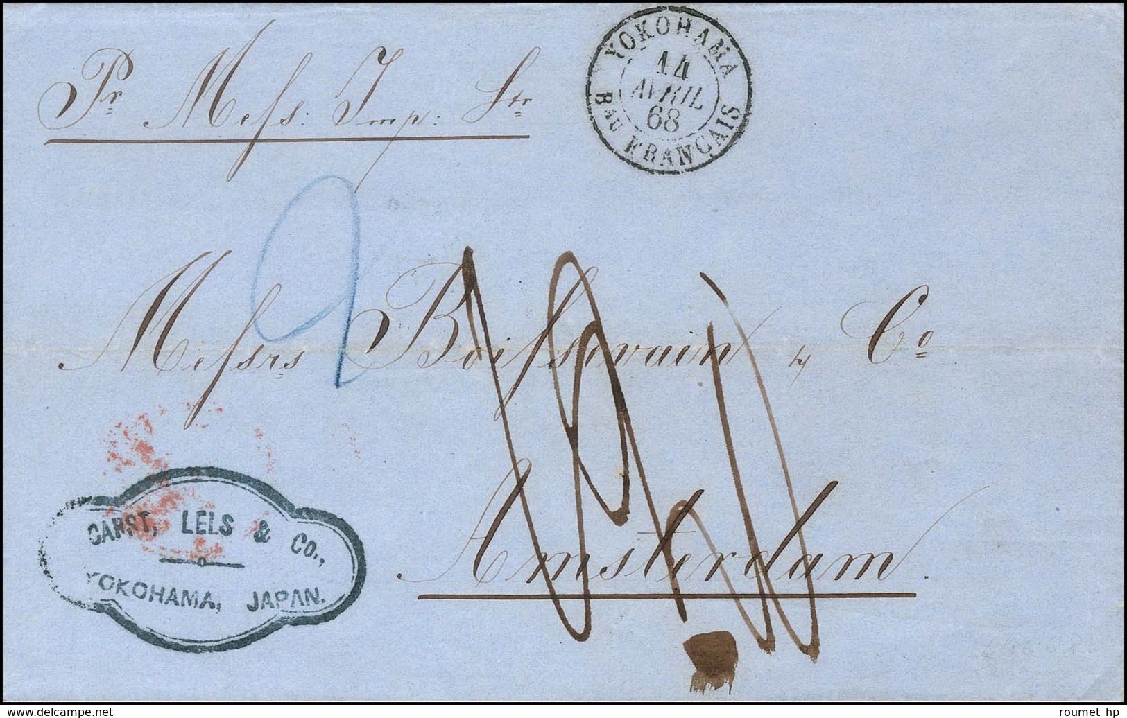 Càd YOKOHAMA / BAU FRANÇAIS Sur Lettre Non Affranchie Pour Amsterdam, Taxe 12. 1868. - SUP. - R. - Poste Maritime
