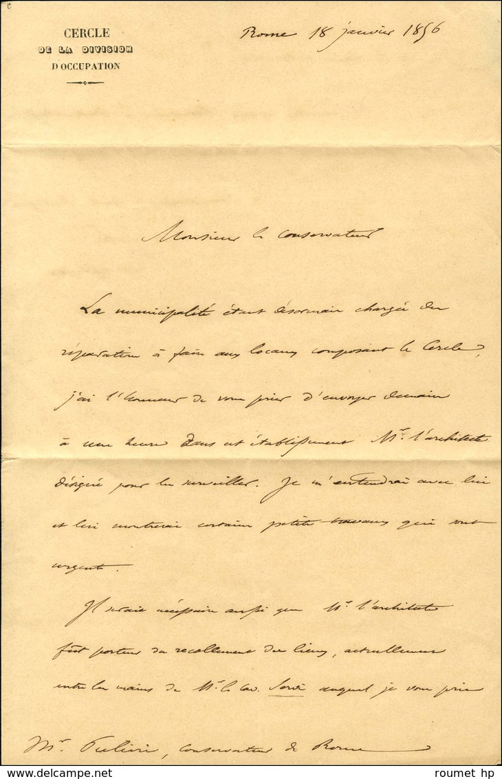 Cachet Bleu CERCLE / DE LA DIVISION / D'OCCUPATION Sur Lettre Avec Texte Daté De Rome Le 18 Janvier 1856 Adressée Locale - Marques D'armée (avant 1900)