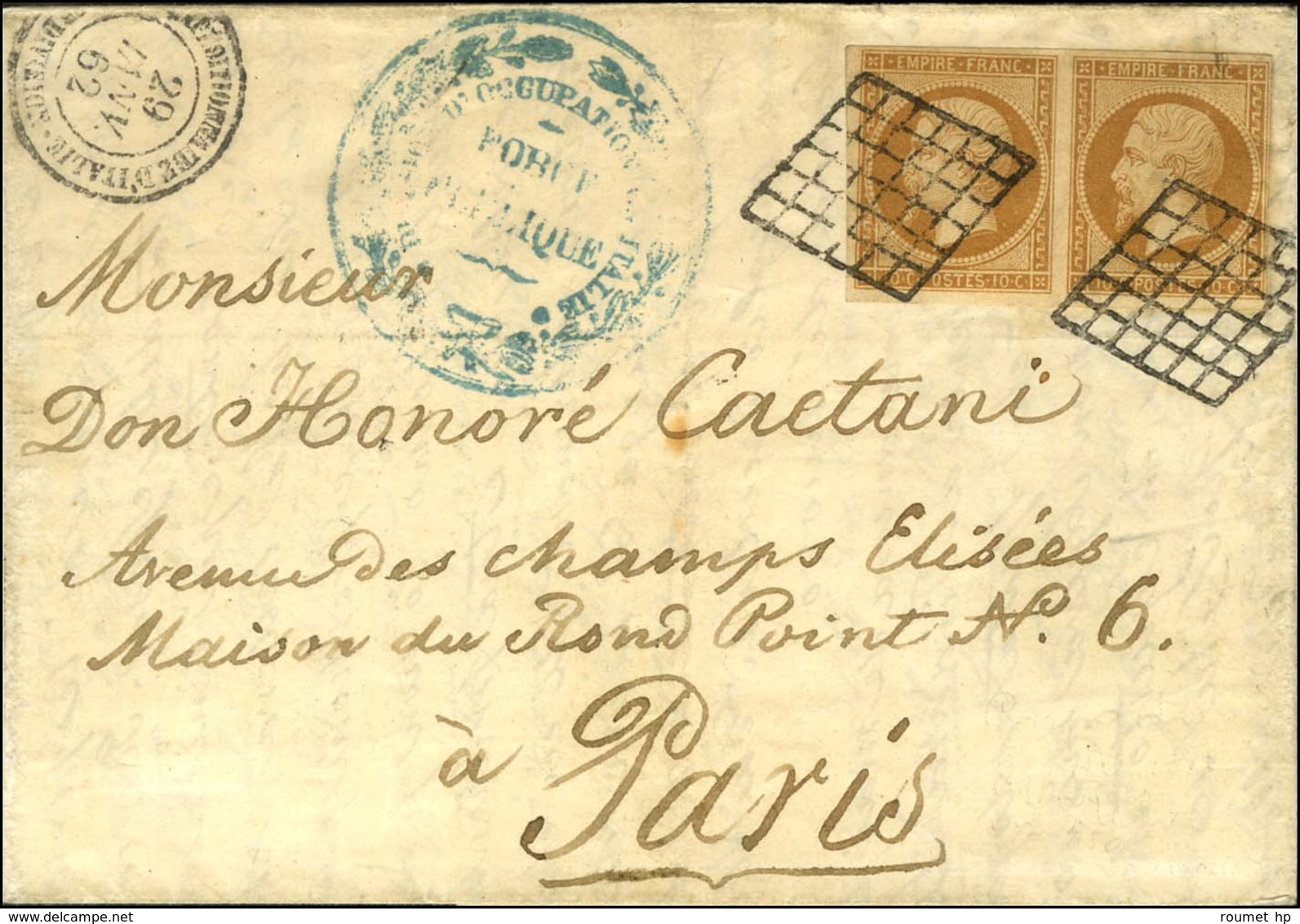 Grille / N° 13 Paire Càd CORR EXPEDITIONNAIRE D'ITALIE 1e DIVISION 29 JANV. 62 Sur Lettre Avec Long Texte Daté De Rome P - Marques D'armée (avant 1900)