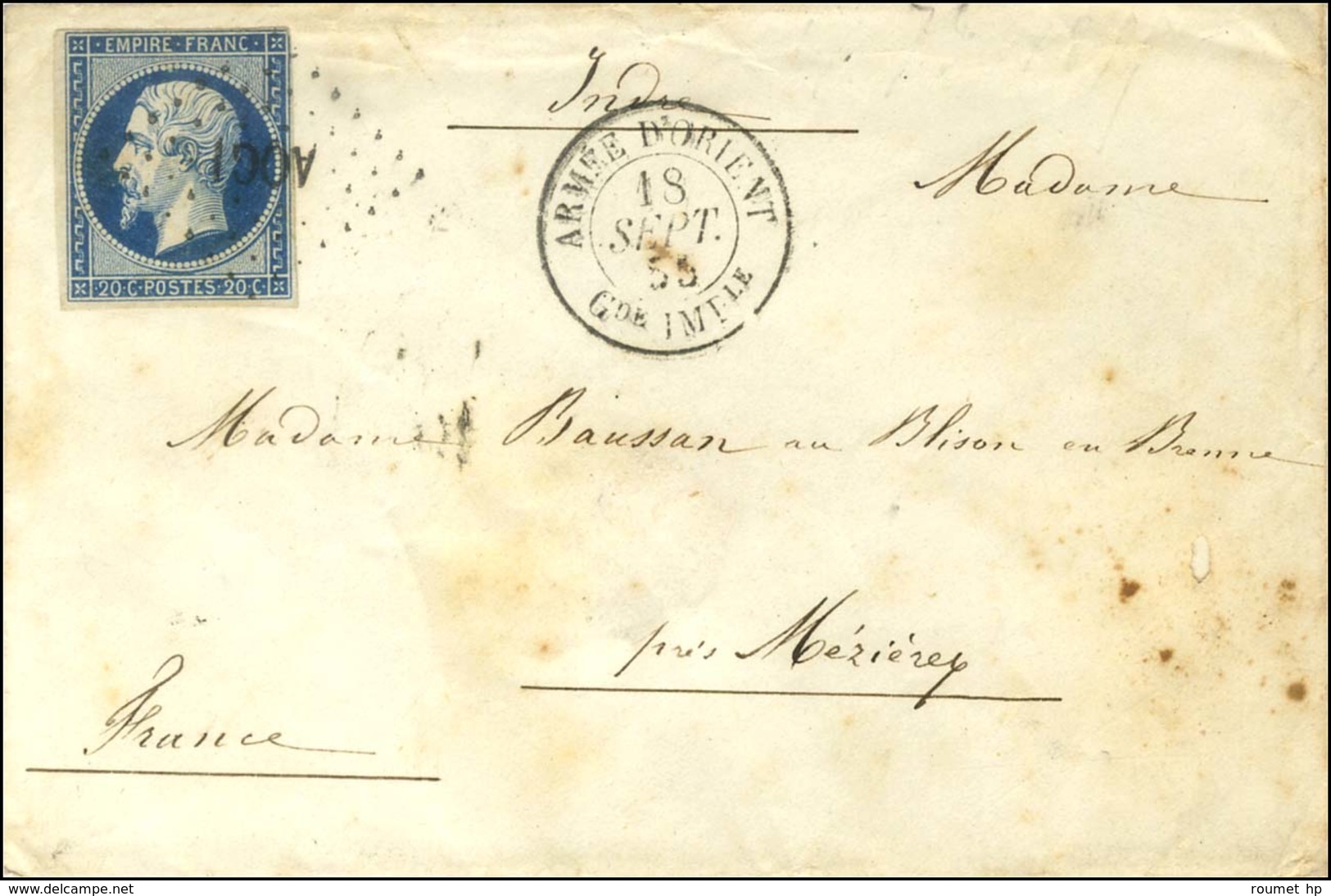 Losange AOGI / N° 14 Càd ARMEE D'ORIENT / Gde IMPle 18 SEPT 55. - SUP. - RR. - Army Postmarks (before 1900)