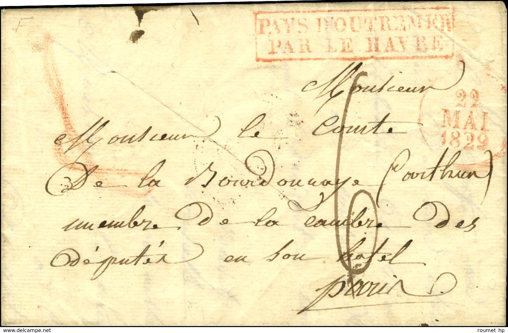 Lettre Avec Texte Daté De Fort Royal Le 29 Mars 1829 Pour Paris. Au Recto, Marque Postale D'entrée Encadrée Rouge PAYS D - Poste Maritime