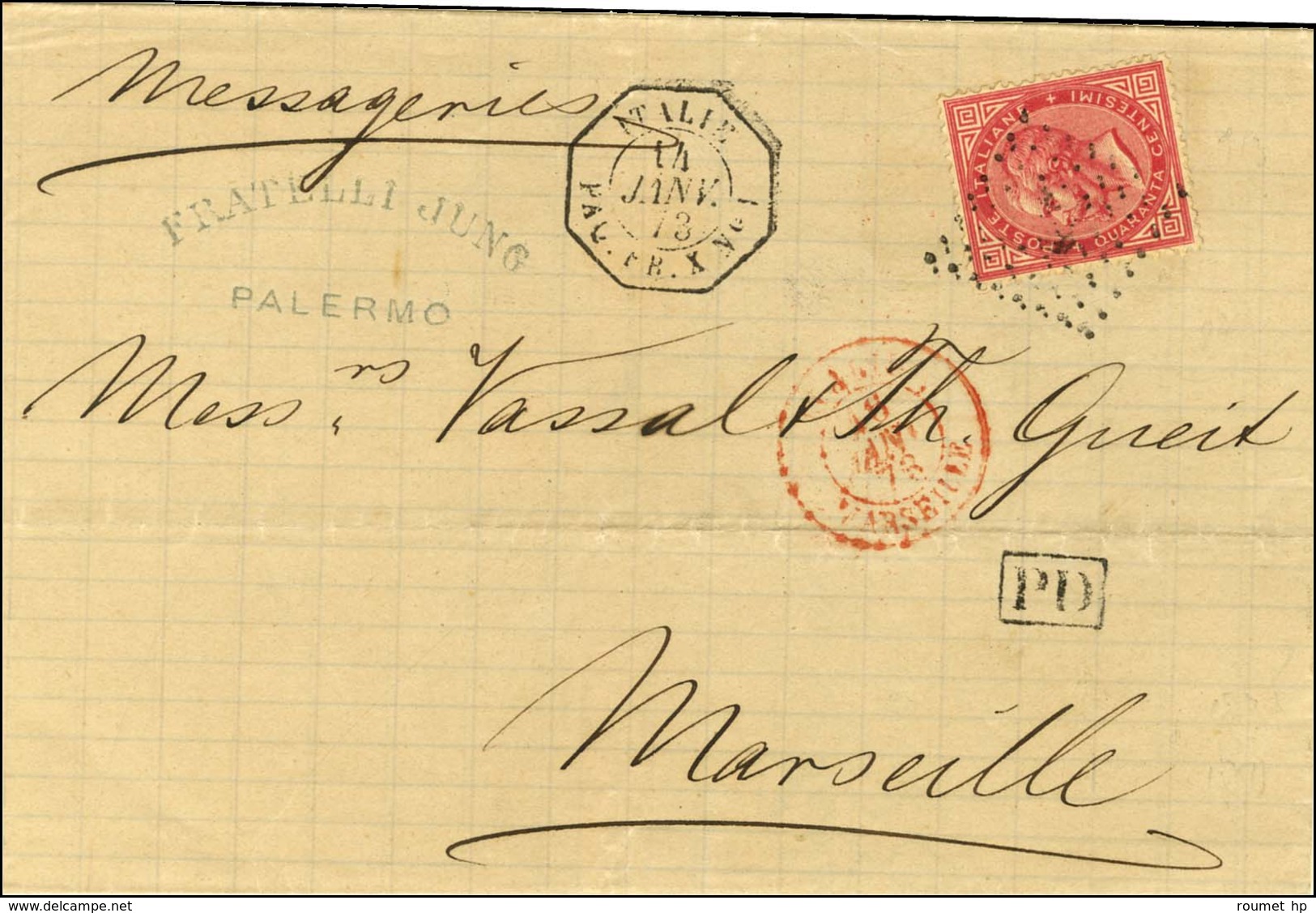 Ancre / TP Italie 40c. Càd Octo ITALIE / PAQ. FR. X N° 1 14 JANV. 73 Sur Lettre De Palerme Pour Marseille. - SUP. - R. - Poste Maritime