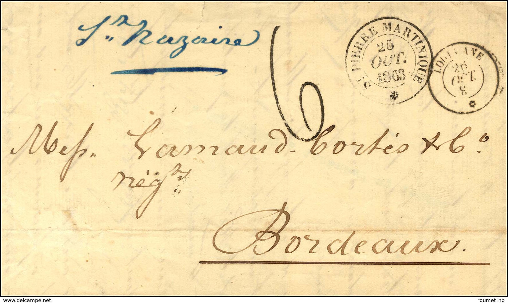 Càd ST PIERRE MARTINIQUE * + Càd T 15 LOUISIANE * (rare Au Recto) + Taxe Tampon 6 Sur Lettre De St Pierre Pour Bordeaux. - Poste Maritime