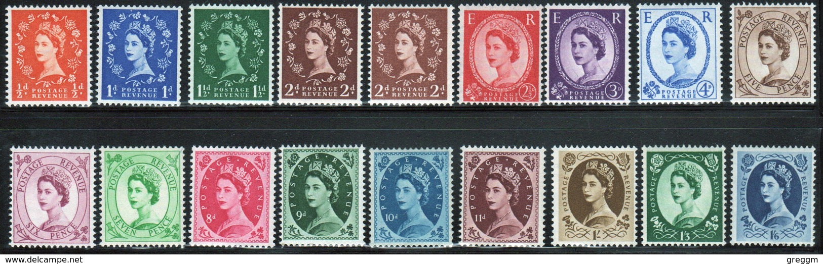 GB Queen Elizabeth 1955 Complete Set Of Wildings With St Edward's Crown Watermark. - Unused Stamps
