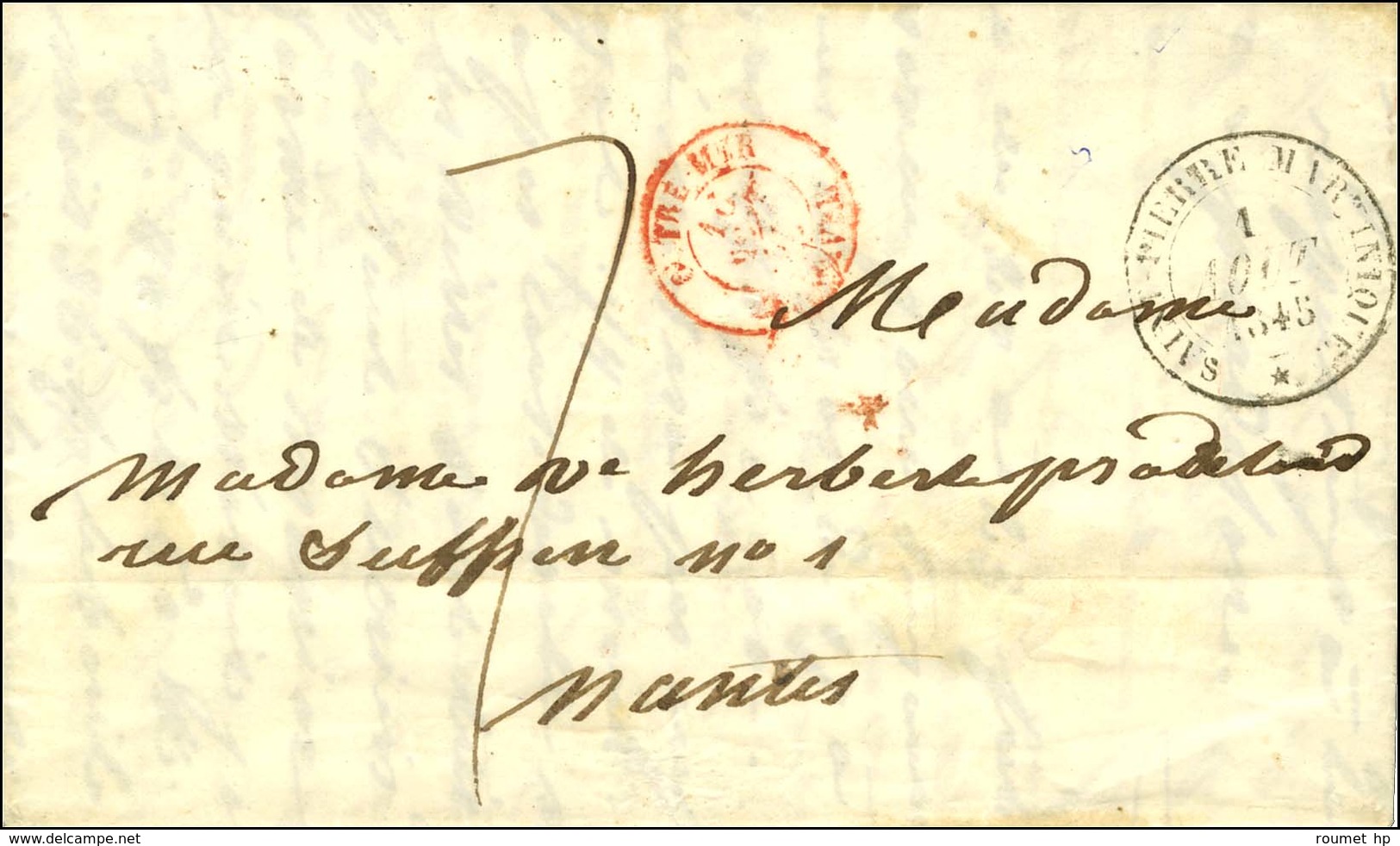 Lettre Avec Texte Daté De Case Navire Le 18 Juillet 1845 Pour Nantes. Au Recto, Càd ST PIERRE MARTINIQUE 1 AOUT 1845. -  - Poste Maritime