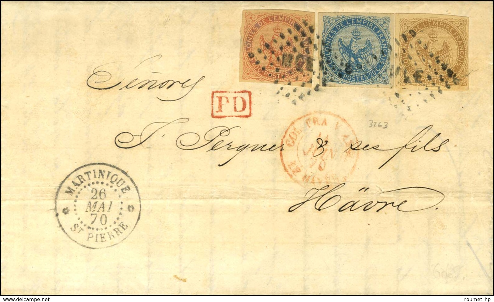 Losange MQE / CG N° 3 + 4 + 5 Càd MARTINIQUE / St PIERRE Sur Lettre Avec Texte Daté De Carupano Acheminée Jusqu'à St Pie - Poste Maritime