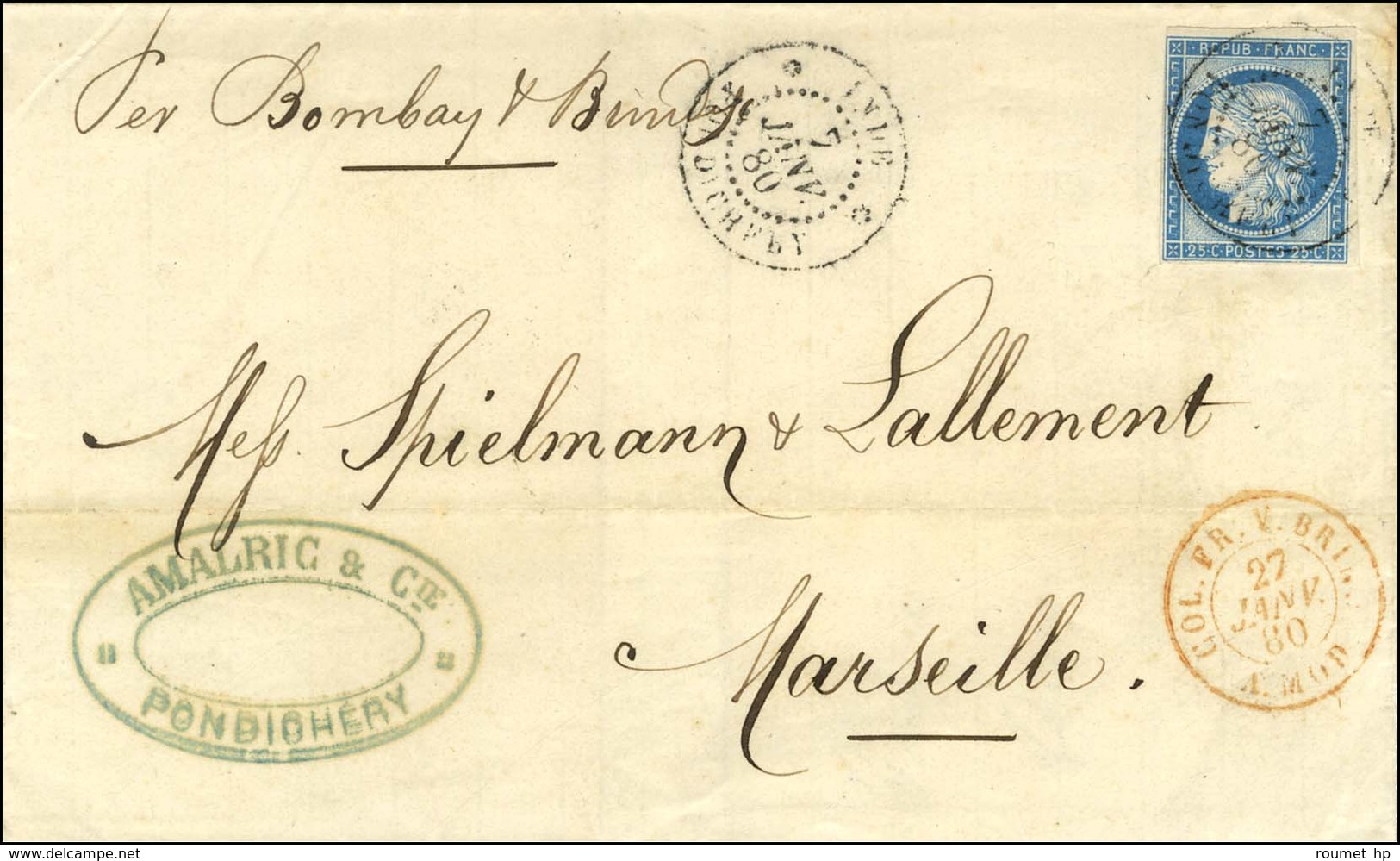 Càd INDE / PONDICHERY / CG N° 23. 1880. - TB / SUP. - Poste Maritime