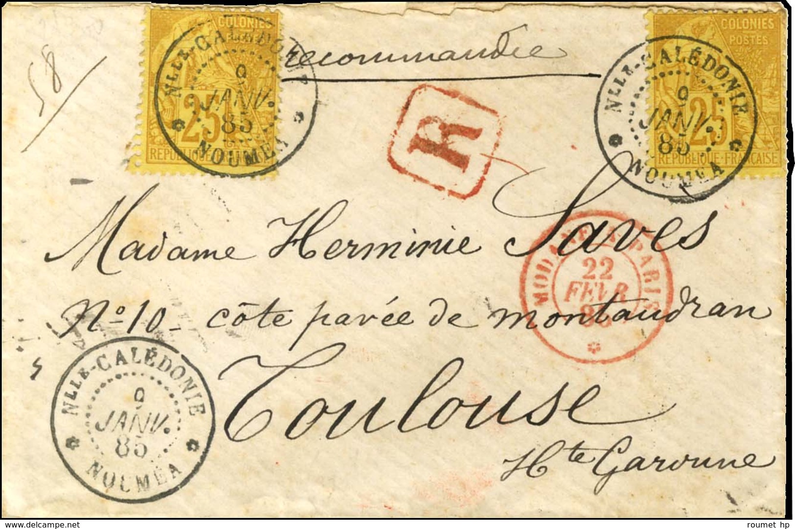 Càd Nlle - CALEDONIE / NOUMEA / Col. Gen. N° 53 (2) Sur Lettre Recommandée Pour La France. 1885. - SUP. - R. - Poste Maritime