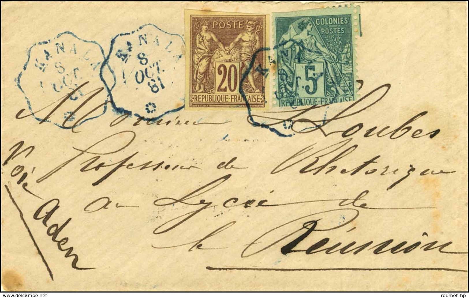 Cachet Télégraphique Ondulé Bleu KANALA / * / Col. Gen. N° 34 + 49 Sur Lettre Pour La Réunion. 1881. - TB / SUP. - RR. - Poste Maritime
