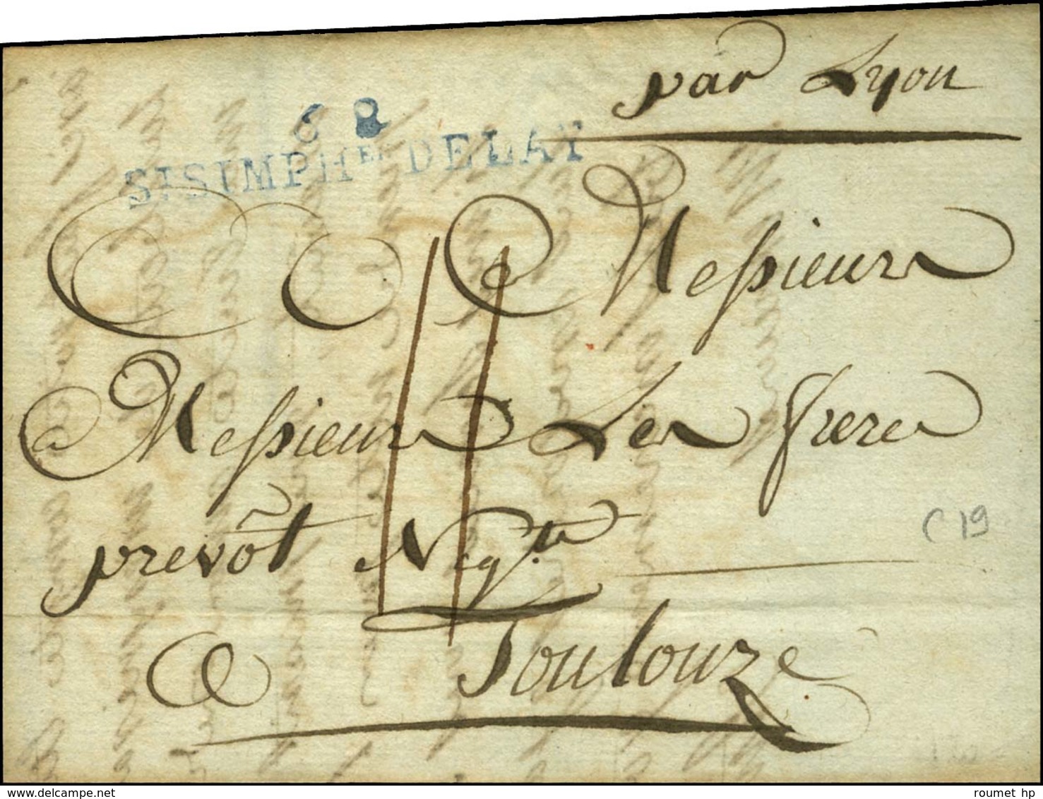 68 / ST / SIMPHen DE LAY Bleu Sur Lettre Avec Texte Daté Le 14 Juillet 1792. - TB / SUP. - 1801-1848: Précurseurs XIX