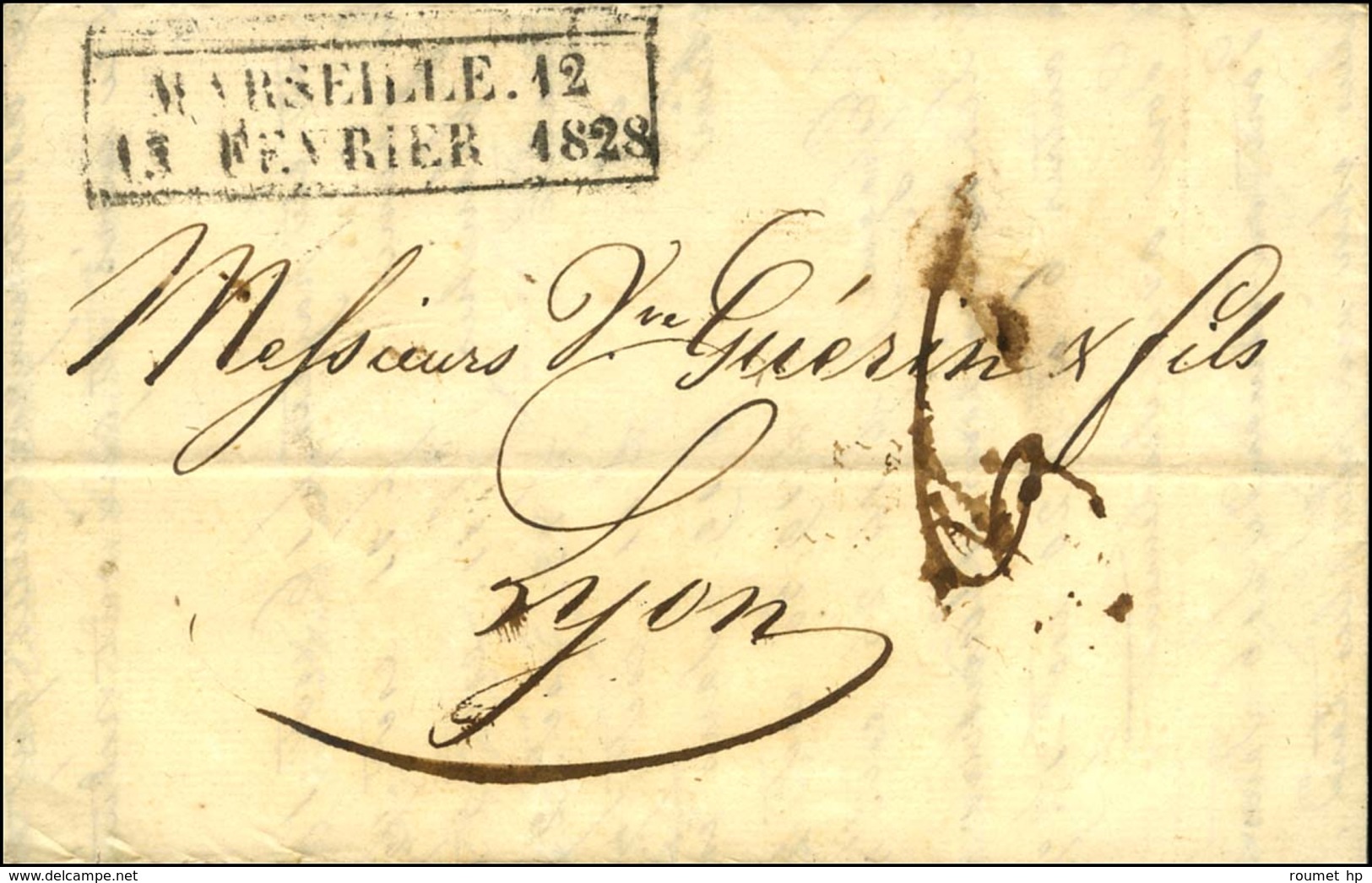 Cachet D'essai Encadré De Février 28 : MARSEILLE 12 / 13 FEVRIER 1828 (cote : 340). - TB / SUP. - Otros & Sin Clasificación