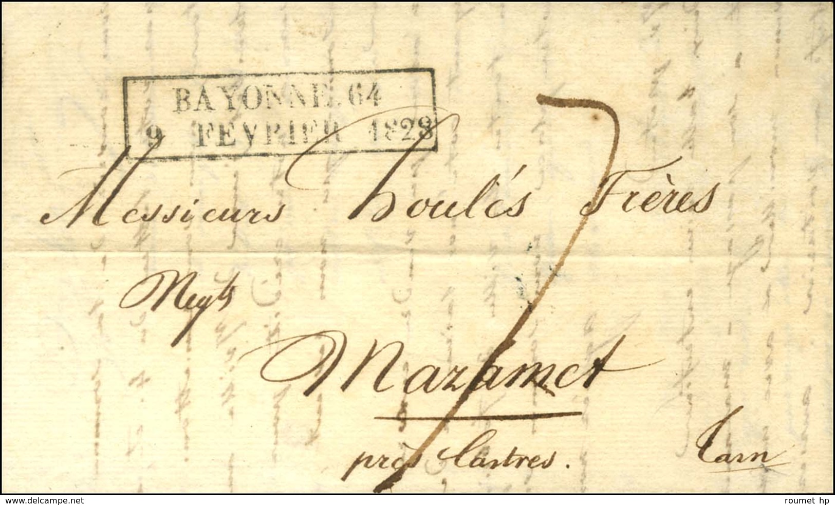 Cachet D'essai Encadré De Février 28 : BAYONNE 64 / 9 FEVRIER 1828 (cote : 700). - SUP. - R. - Other & Unclassified
