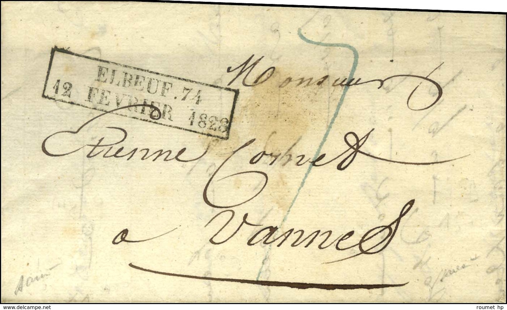 Cachet D'essai Encadré De Février 28 : ELBEUF 74 / 12 FEVRIER 1828 (cote : 2400). - SUP. - RR. - Autres & Non Classés